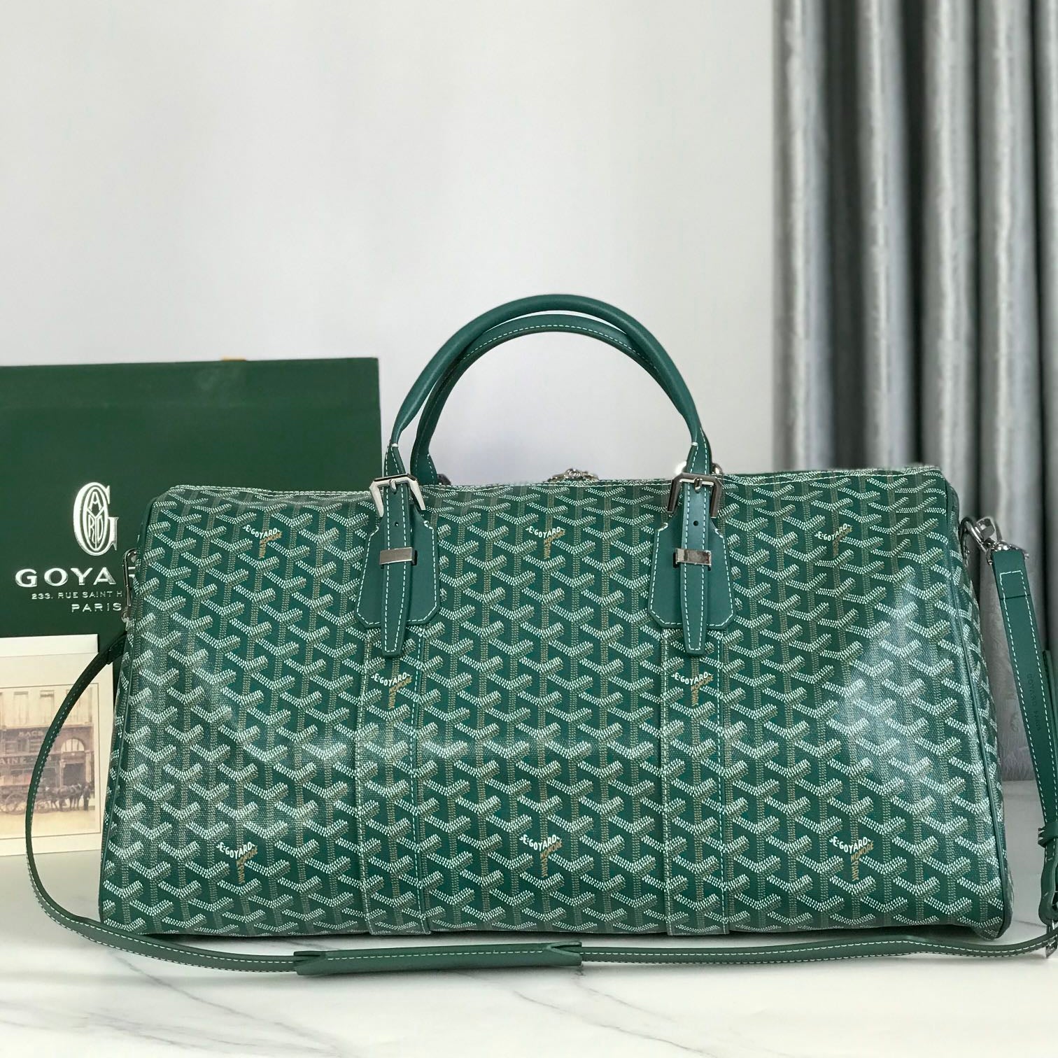 Goyard Boston 50cm Bag Green Goyardine Canvas And Calfskin Trim