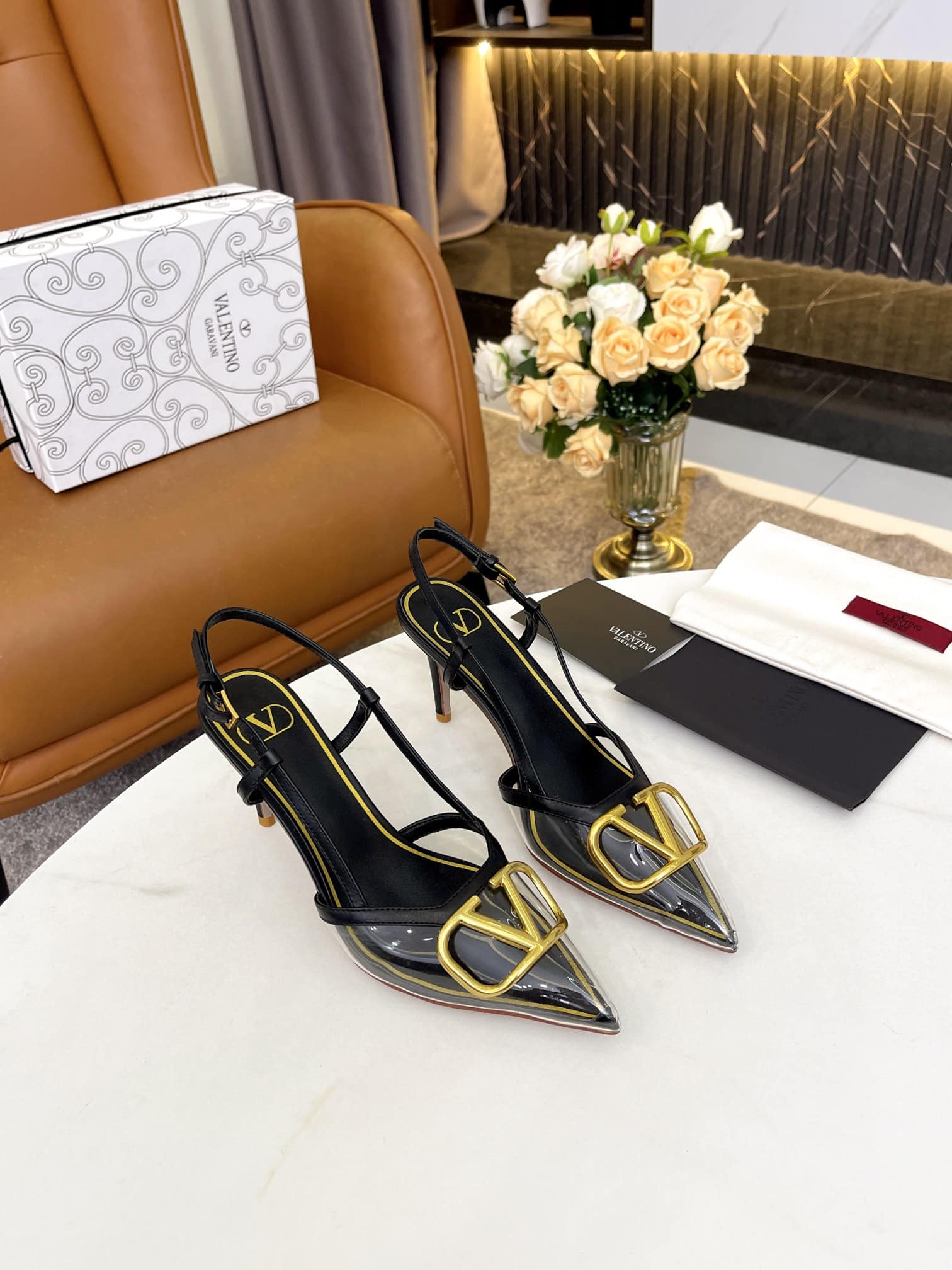Valentino Garavani VLogo Pvc And Leather Slingback Pumps Black