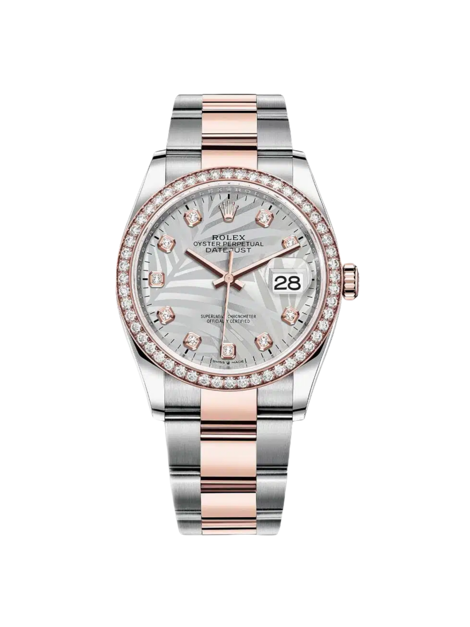 Rolex  Datejust 36mm 126281 Silver Palm Motif Diamond Dial Oyster Bracelet