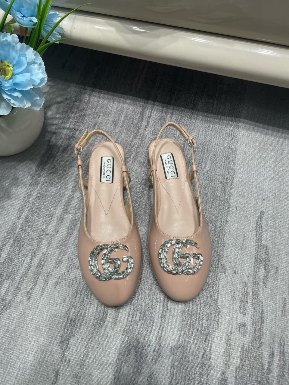 Gucci Logo Embellished Slingback Flats Light Pink