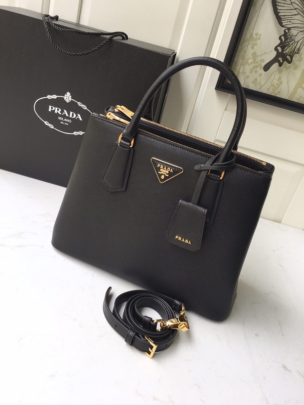 Prada Large Galleria Saffiano Leather Bag In Black