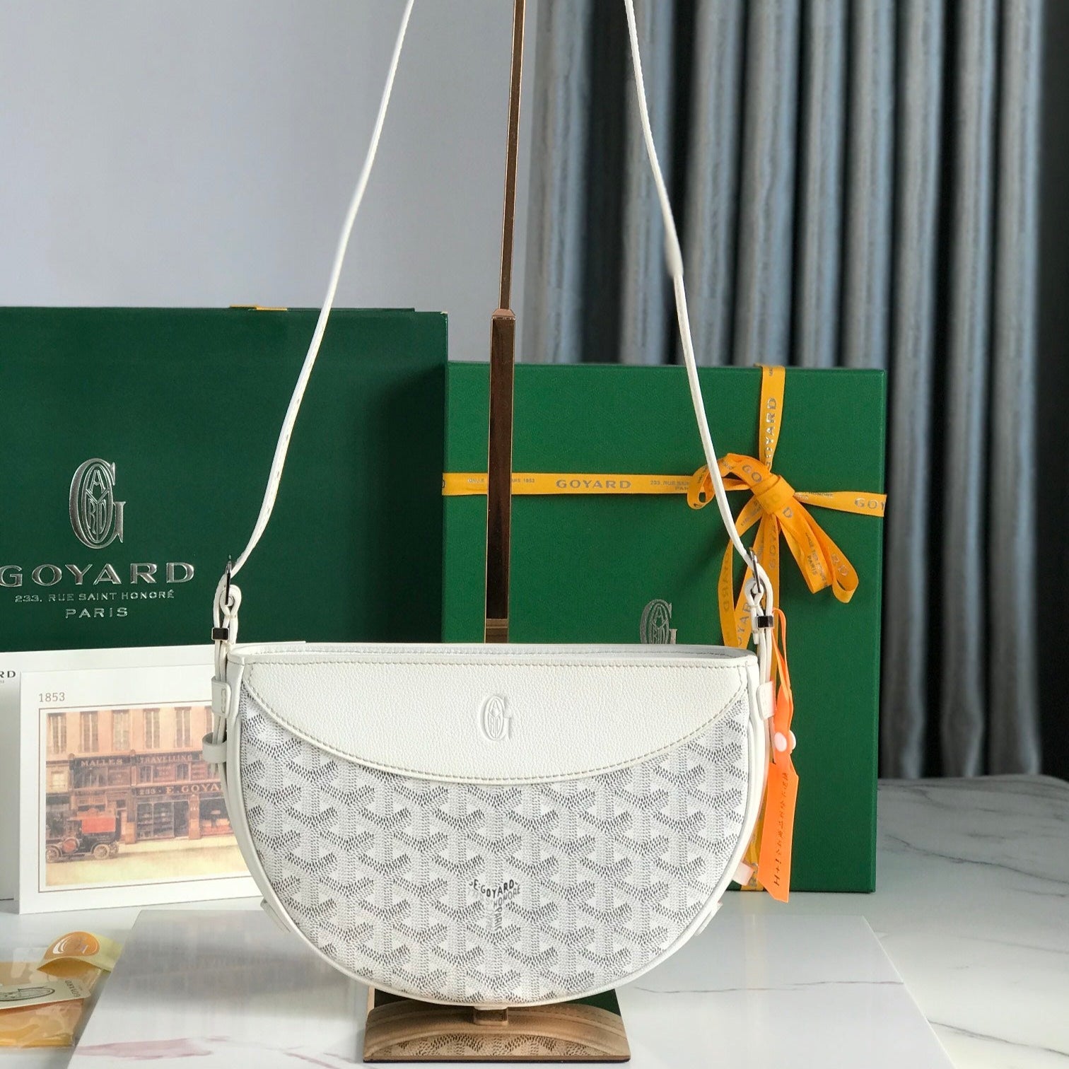 Goyard Hirondelle Bag 25 Cm White Lambskin And Goyardine Canvas