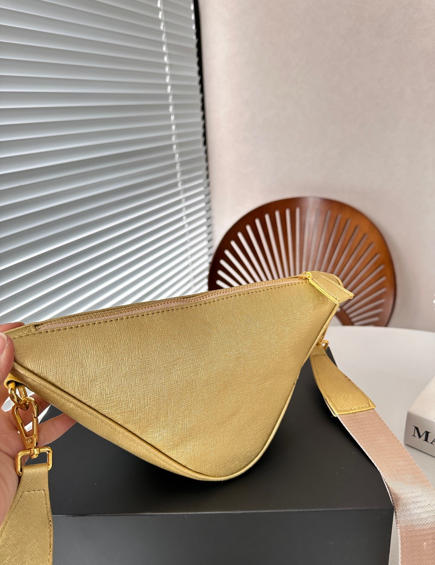 Prada Triangle Saffiano Leather Shoulder Bag Gold 28Cm