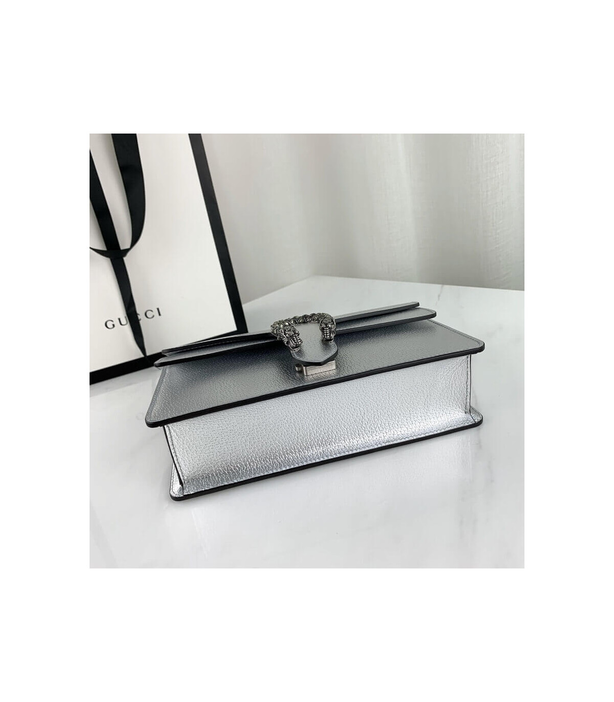 Gucci Dionysus Small Shoulder Bag in Silver Lame Leather