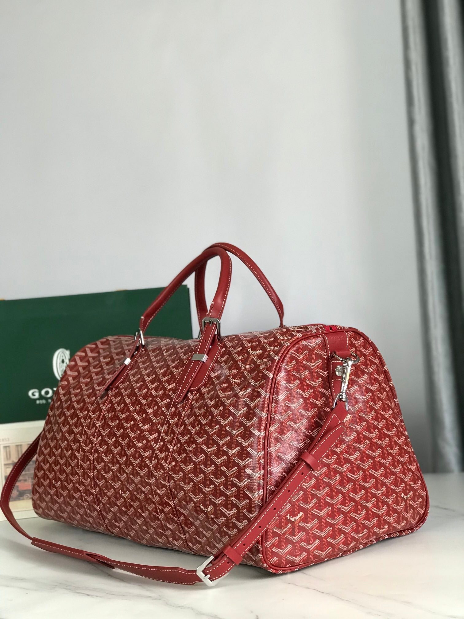 Goyard Boston 50 Bag Cm Red Goyardine Canvas And Calfskin Trim