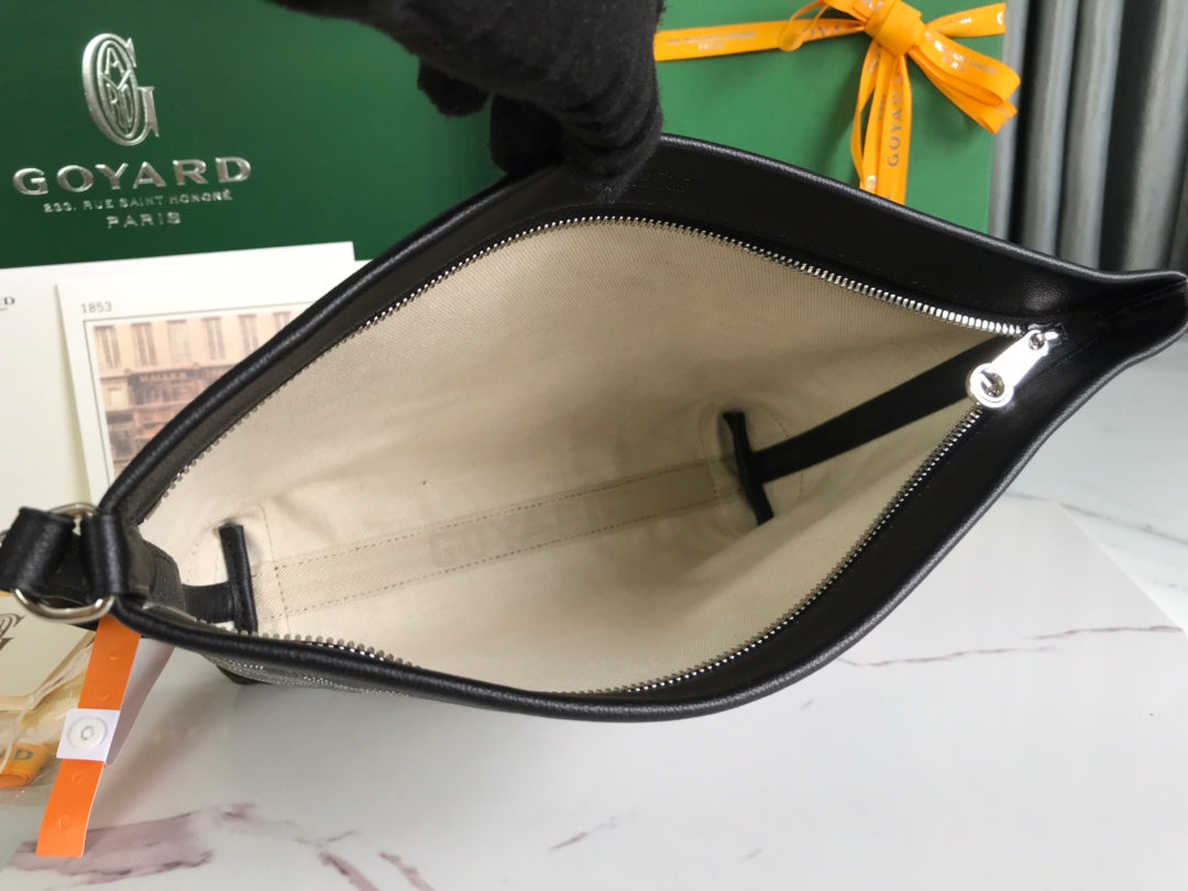 Goyard Conti Pouch 24 Cm Black Lambskin And Goyardine Canvas