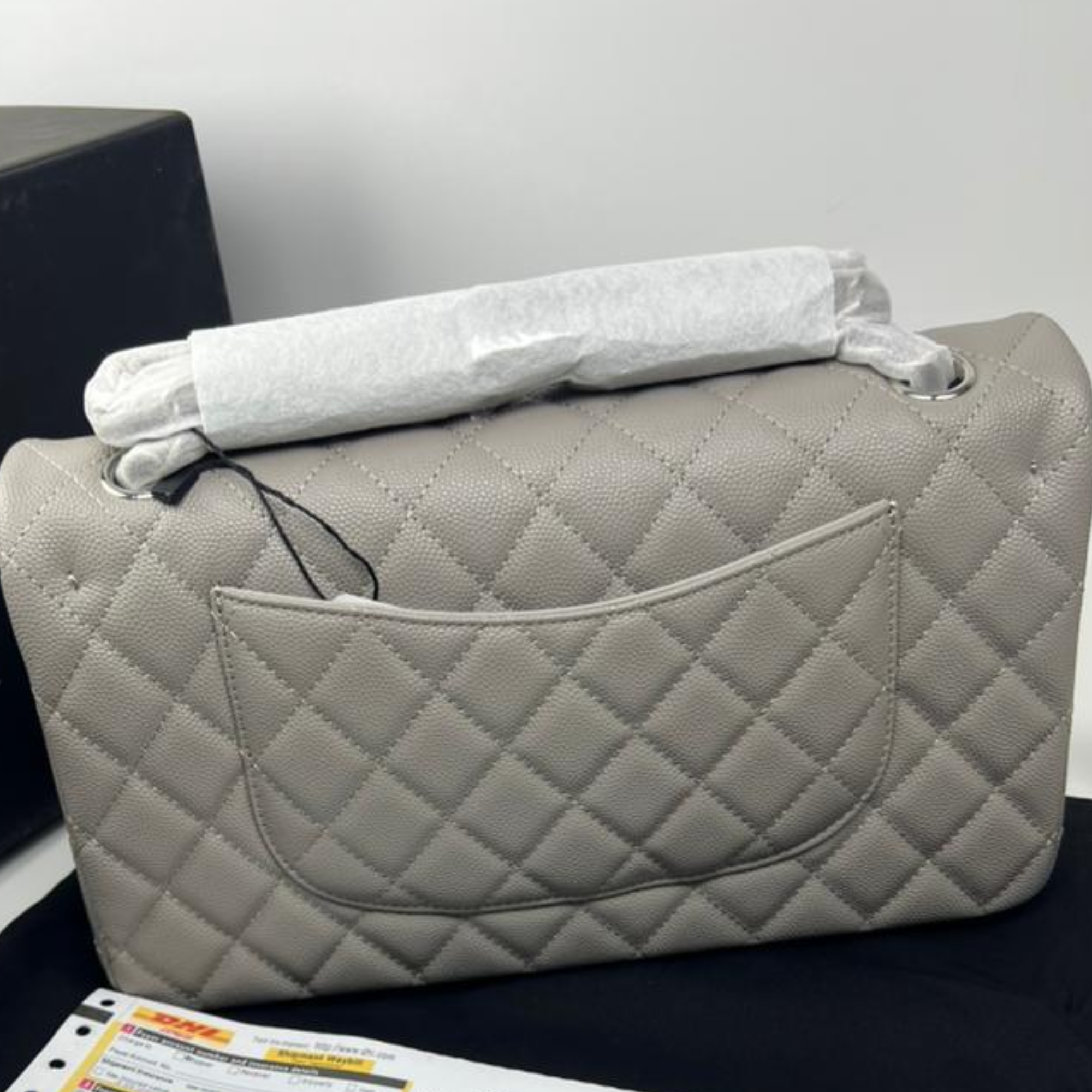 Chanel Classic Flap Bag 25 cm Grey Silver- Tone Hardware A01112