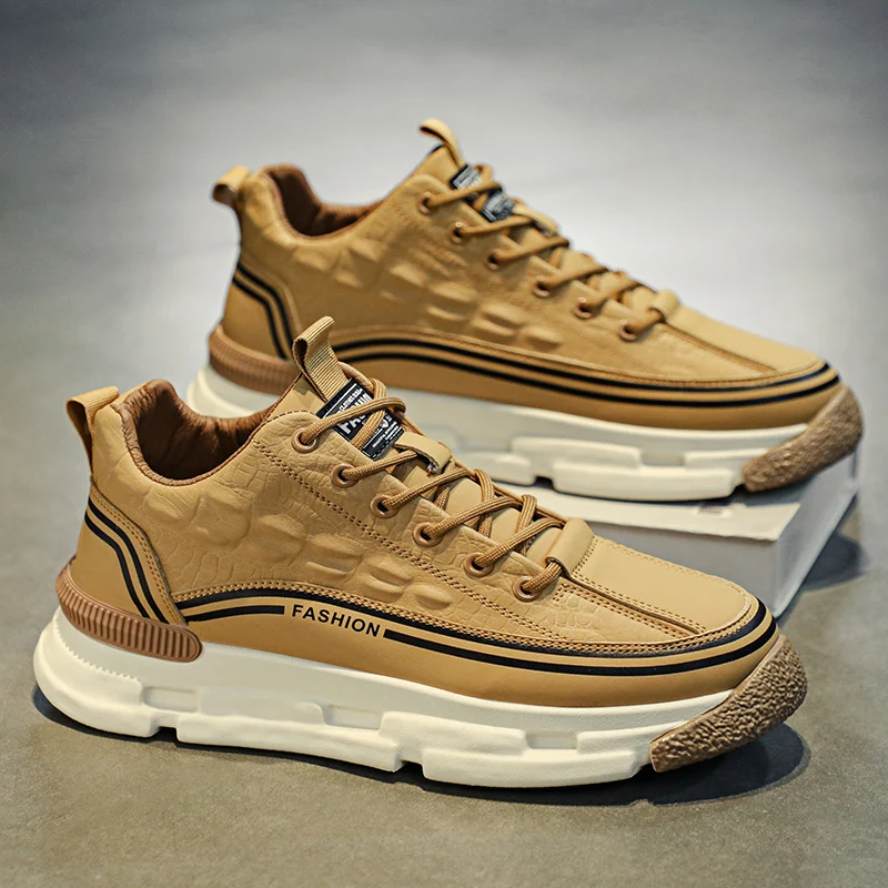 Male Sneakers Flat Elastic Laces Hiking Sports Shoes for Men Wear-resistant Water Proof Thick Bottom Comfortable Wild Breathable