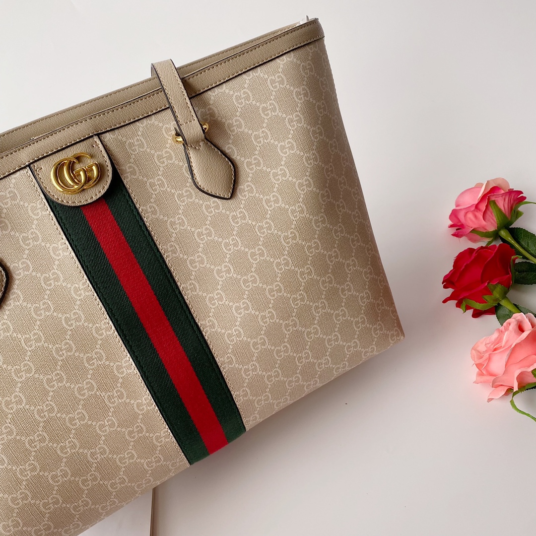 Gucci Ophidia Medium Tote Bag Beige And White 38Cm 631685 Uulag 9682