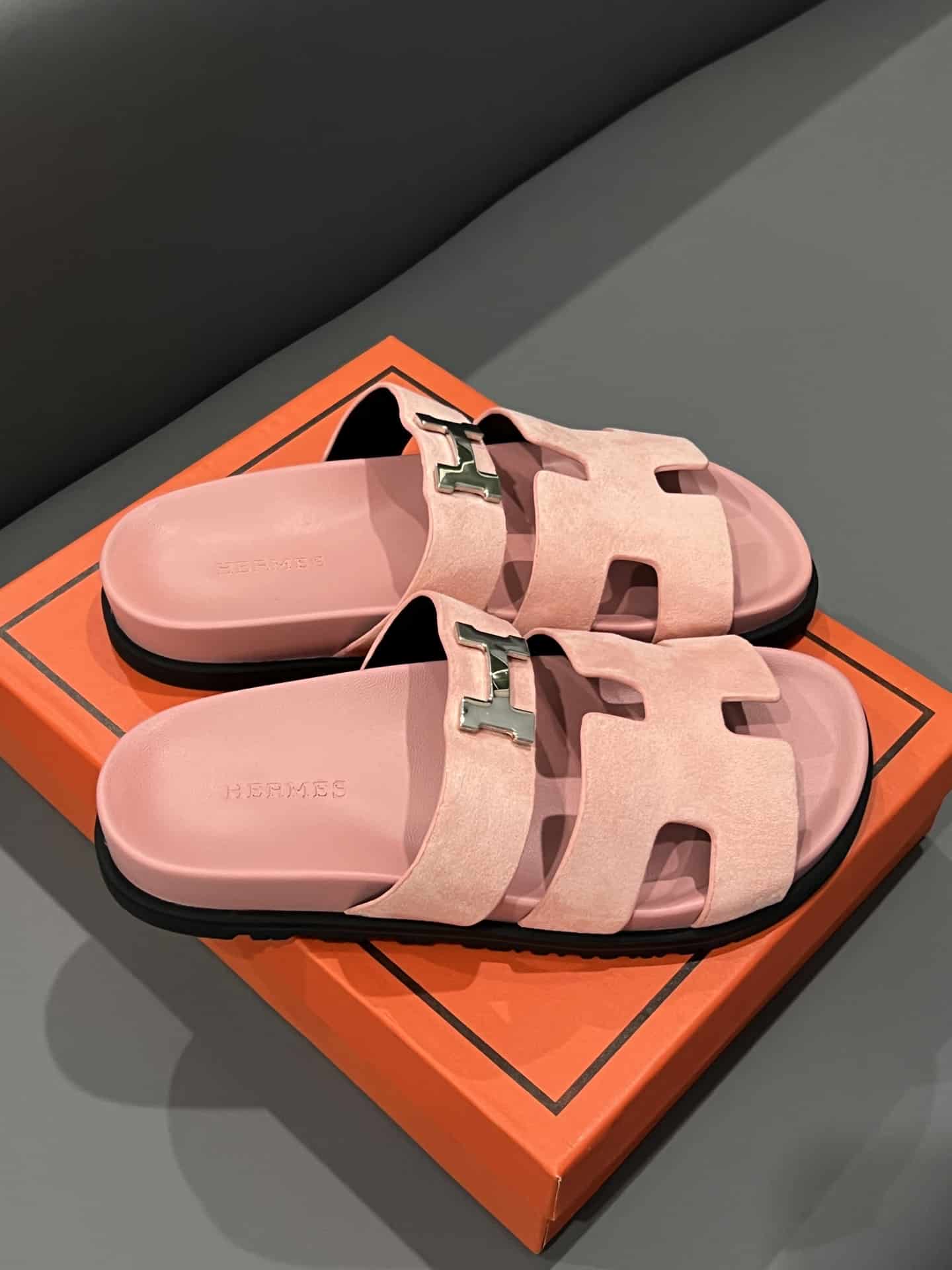Hermes Chypre Sandal H Logo Silver Hardware Pink
