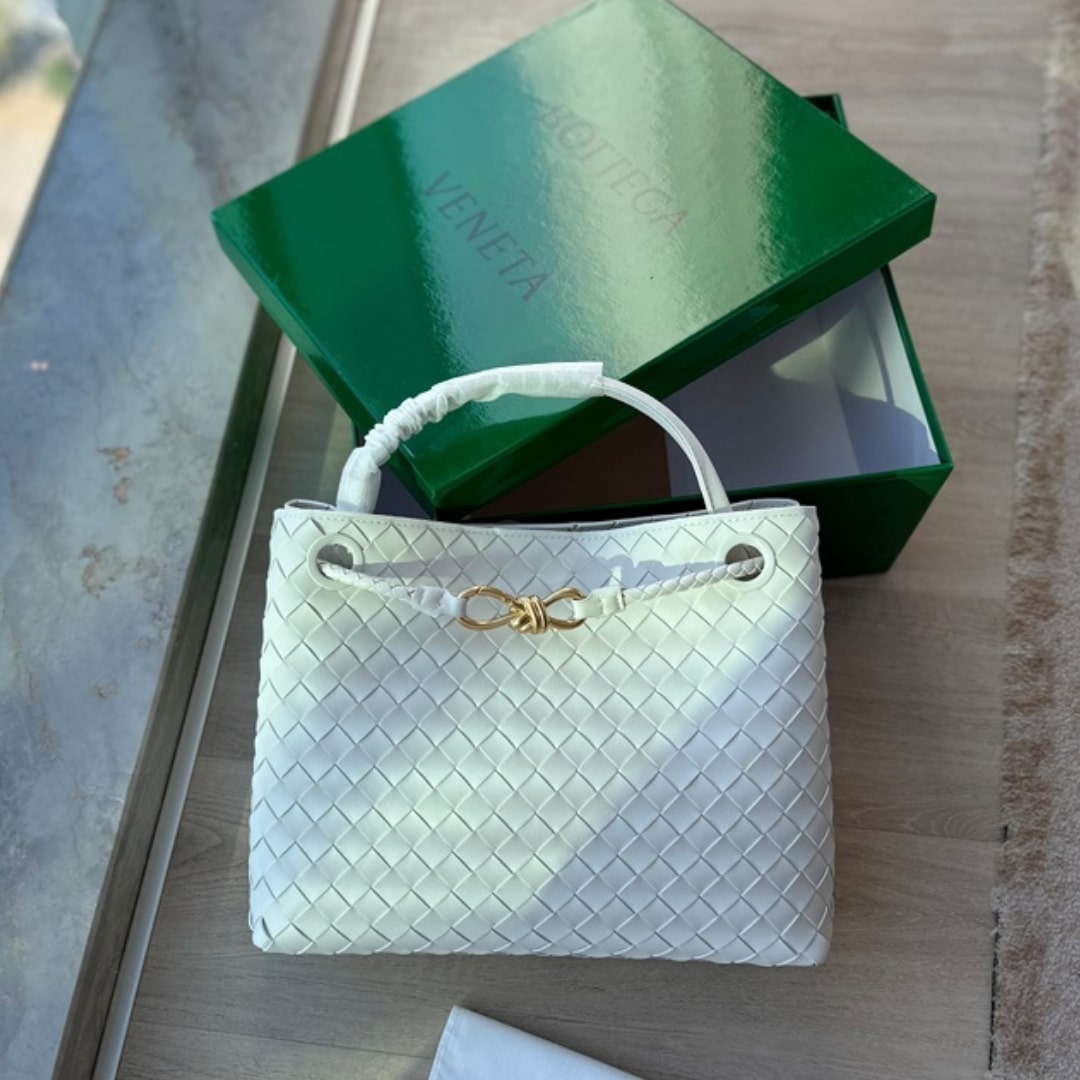 Bottega Veneta Andiamo Leather Top Handle Bag White 33Cm