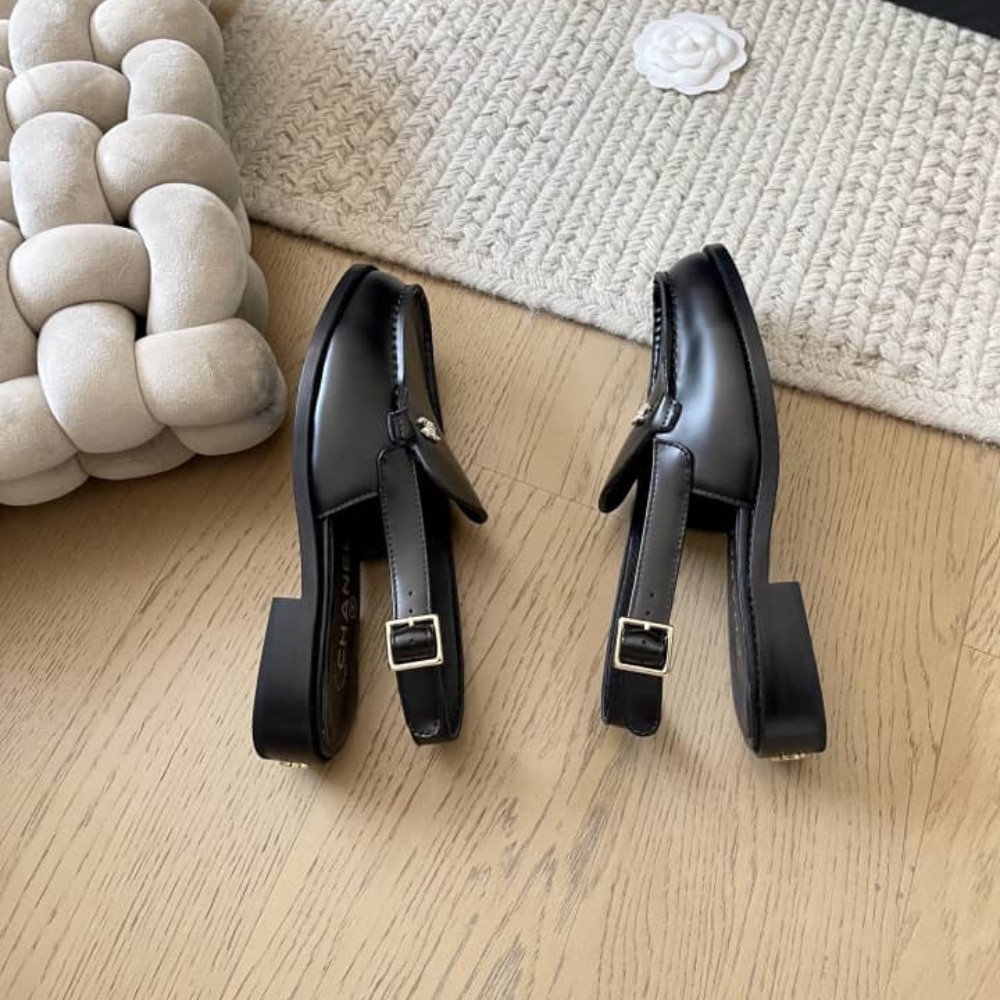 Chanel Interlocking Cc Logo Slingback Flats Black