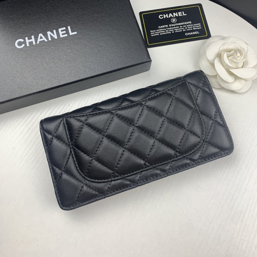 Chanel Quilted Classic Long Flap Wallet Black 19Cm