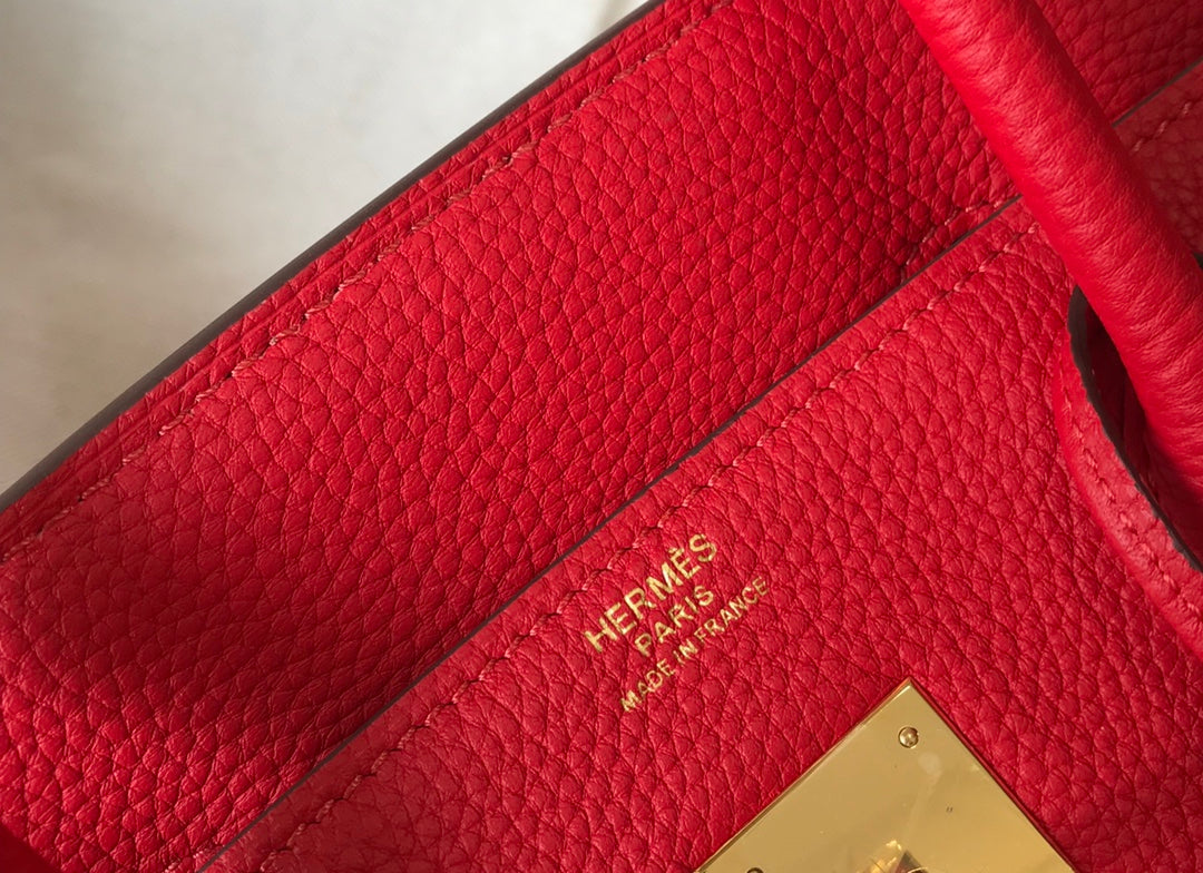 Hermes Birkin 35Cm Red Togo Leather Gold Hardware