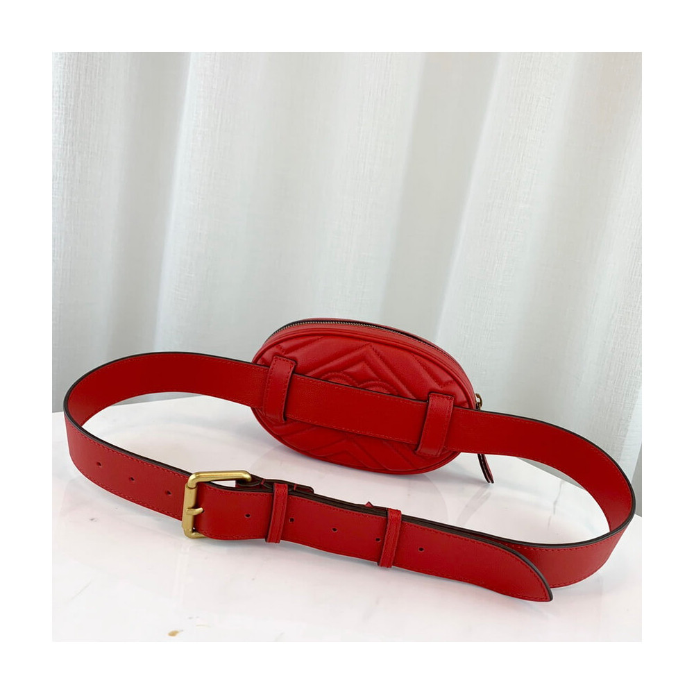 Gucci GG Marmont Matelasse Leather Belt Bag Red