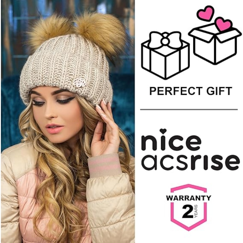 2 Pom Cable Knit Beanie