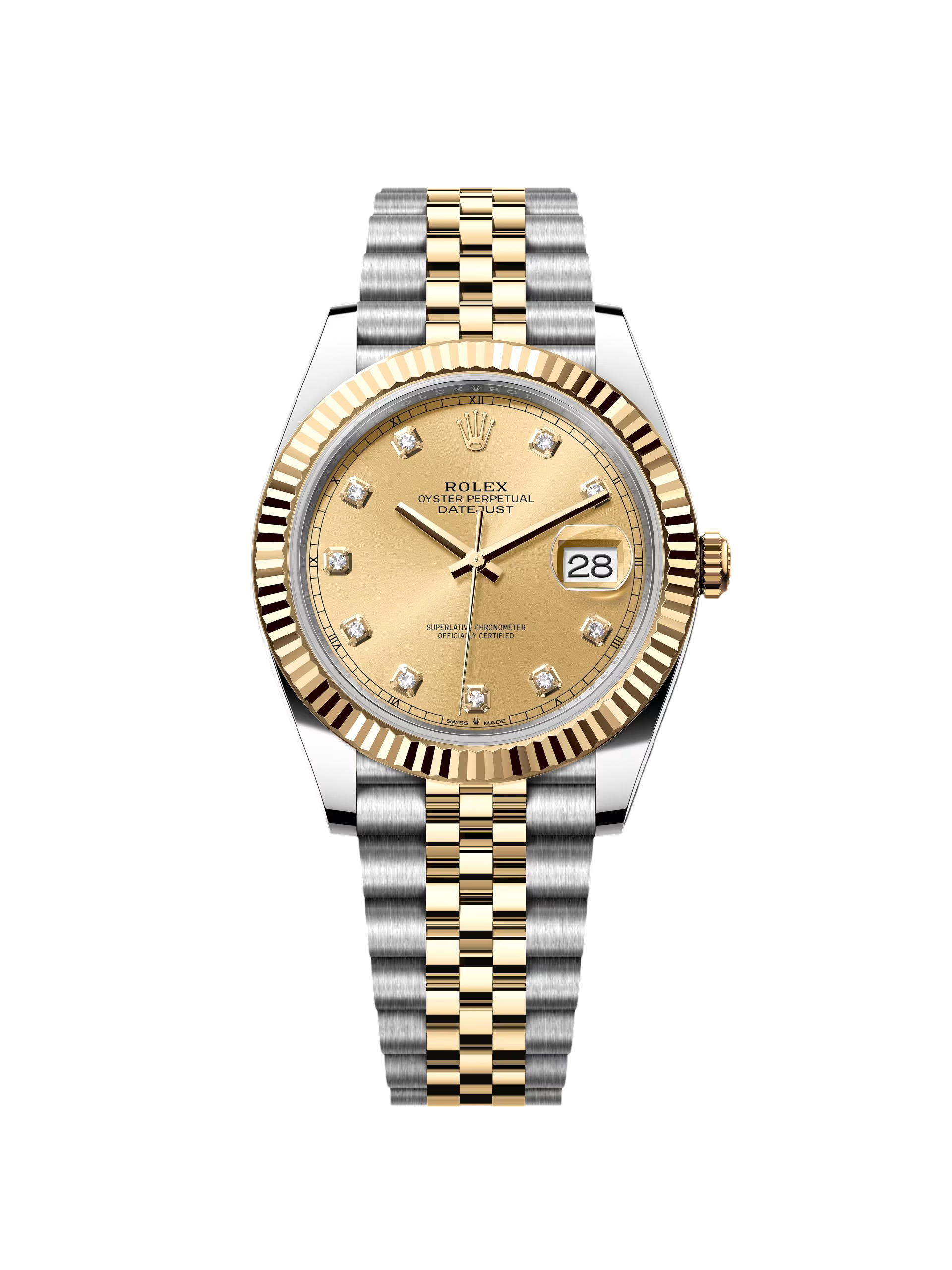 Rolex  Datejust 41mm Two-Tone Yellow Gold Fluted Bezel Champagne Diamond Dial Oyster - 126333