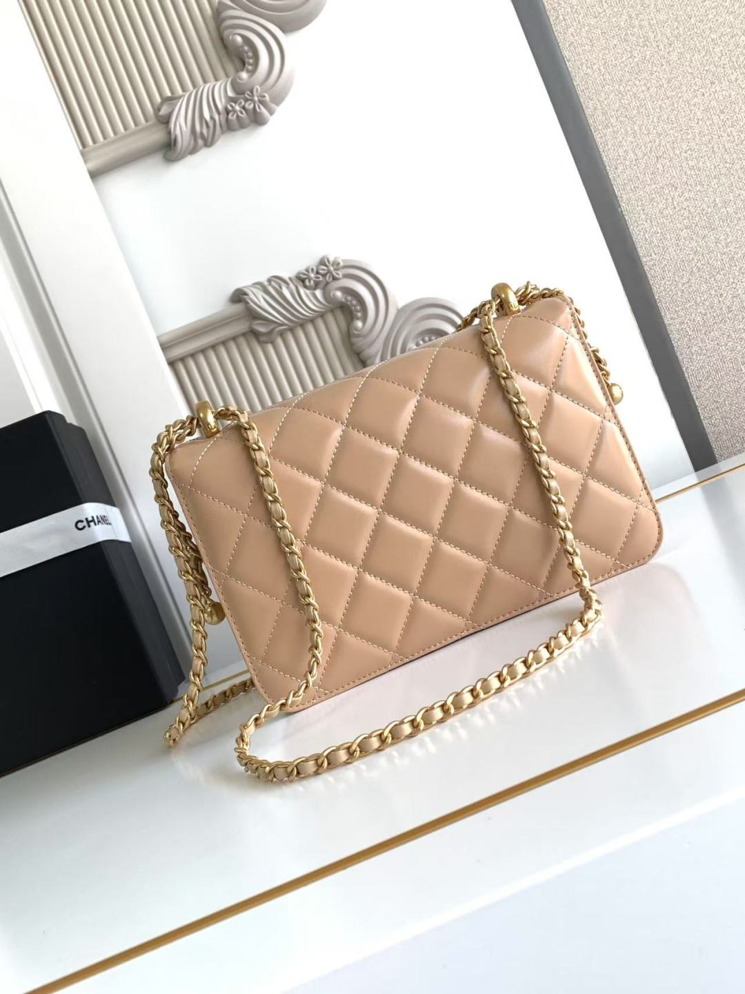 Chanel Calfskin Quilted Perfect Fit Flap Beige 22cm