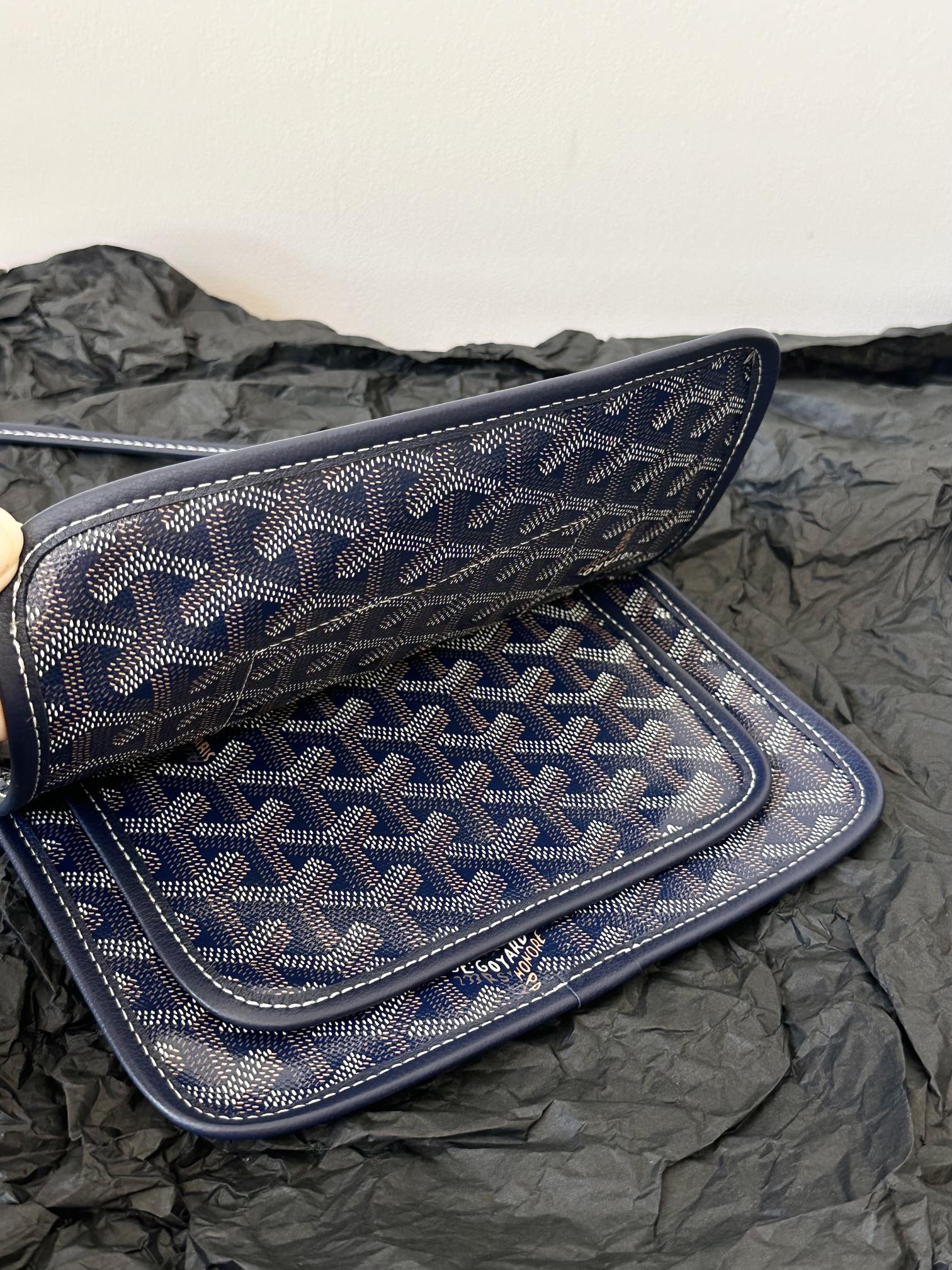 Goyard Plumet Pocket Wallet 20cm Navy Blue Goyardine Canvas And Lambskin Trim
