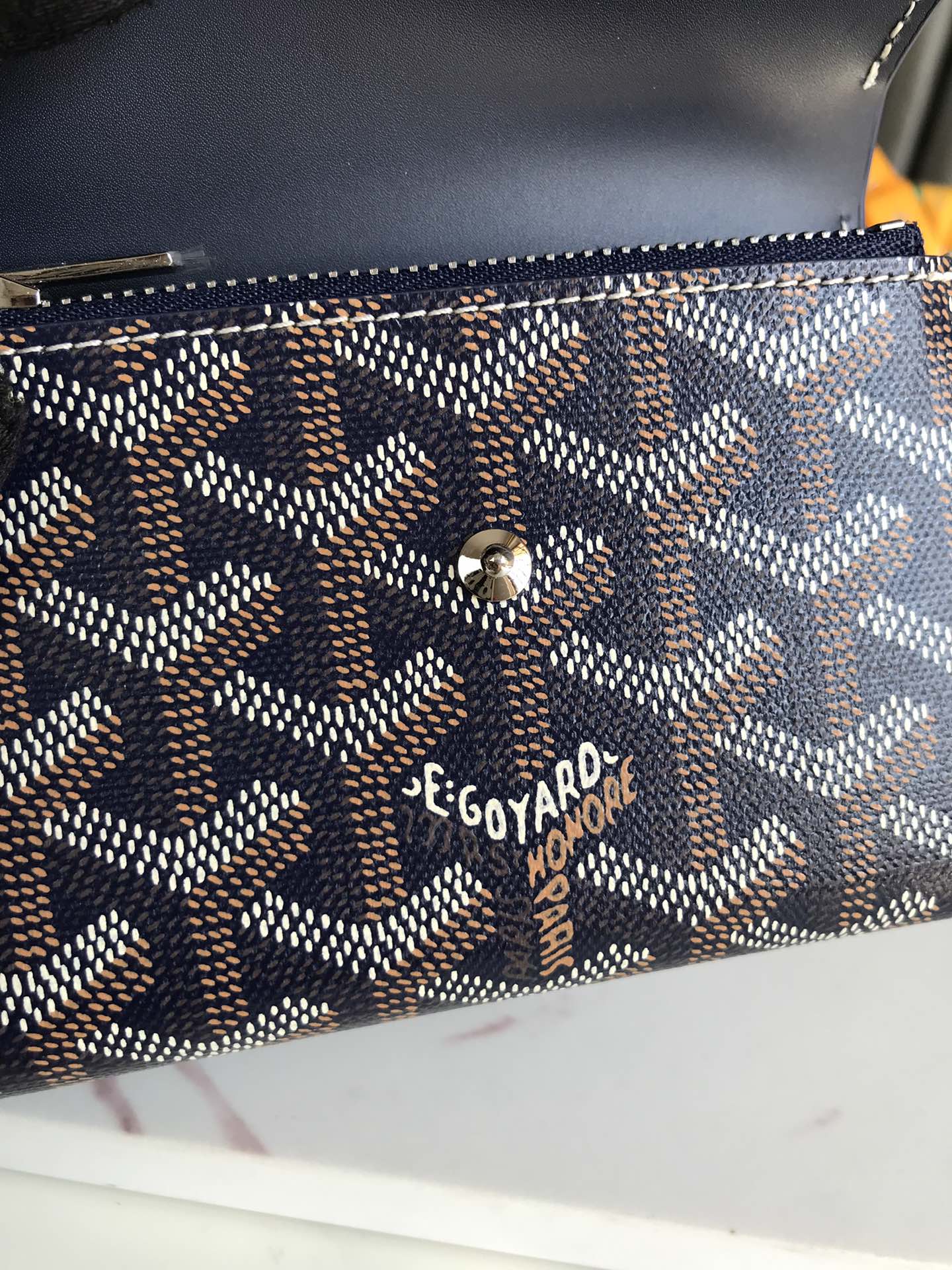 Goyard Saint-Gabriel Wallet 12 Cm Navy Blue Calfskin And Goyardine Canvas