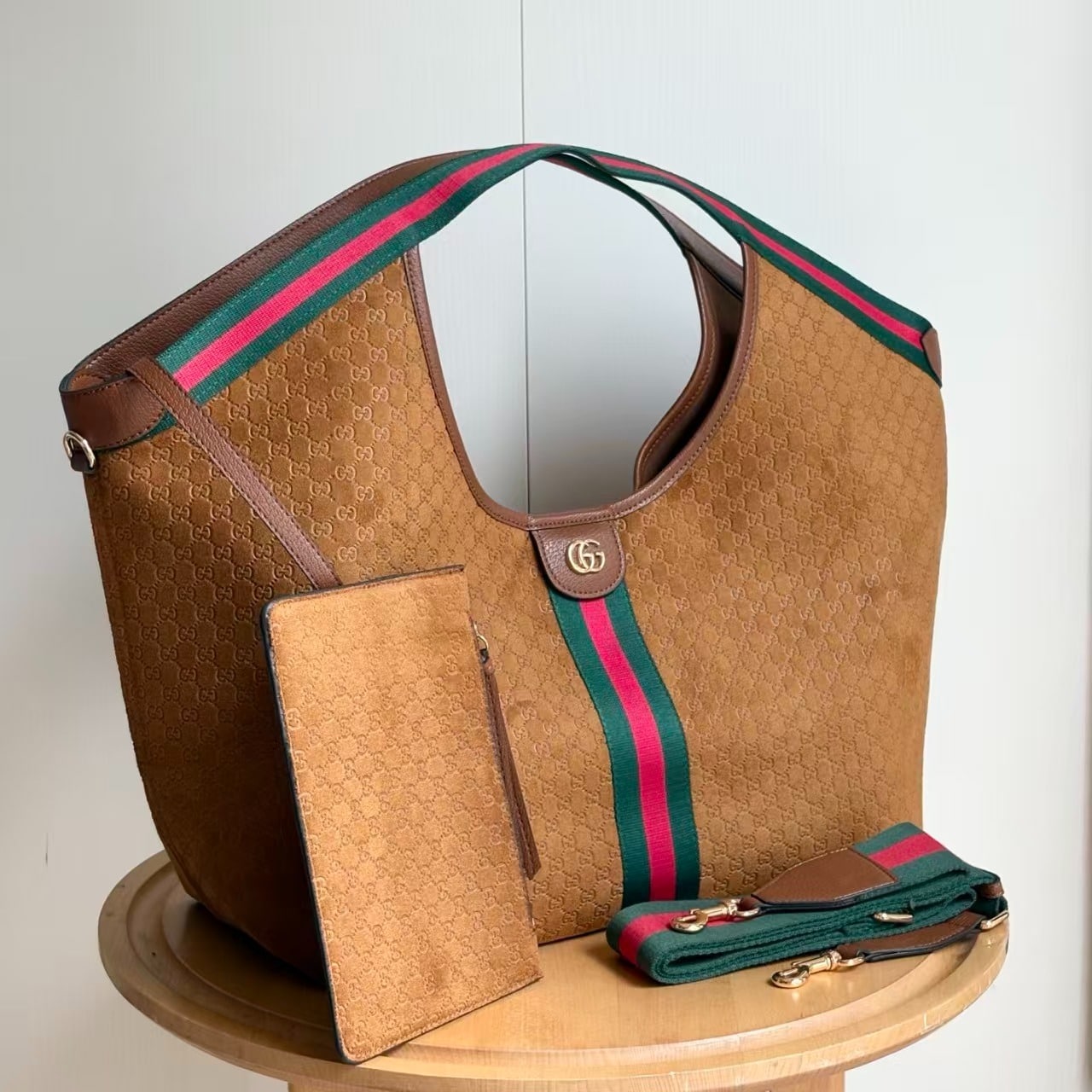 Gucci Giglio Large Tote Bag Gg Suede Brown 60Cm 853971 Caab8 2147