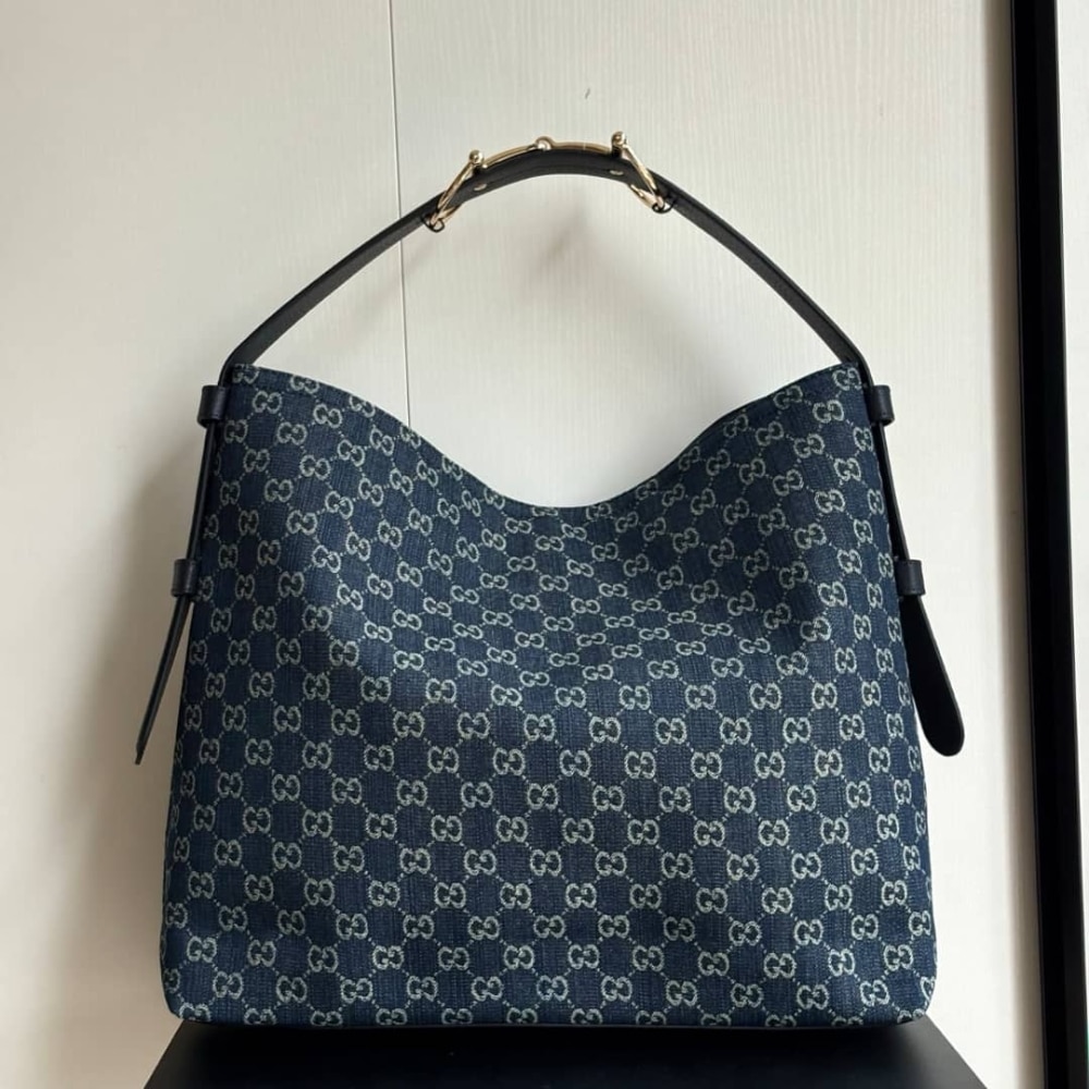 Gucci Beatrix Large Tote Bag Blue And White Gg Denim 40Cm