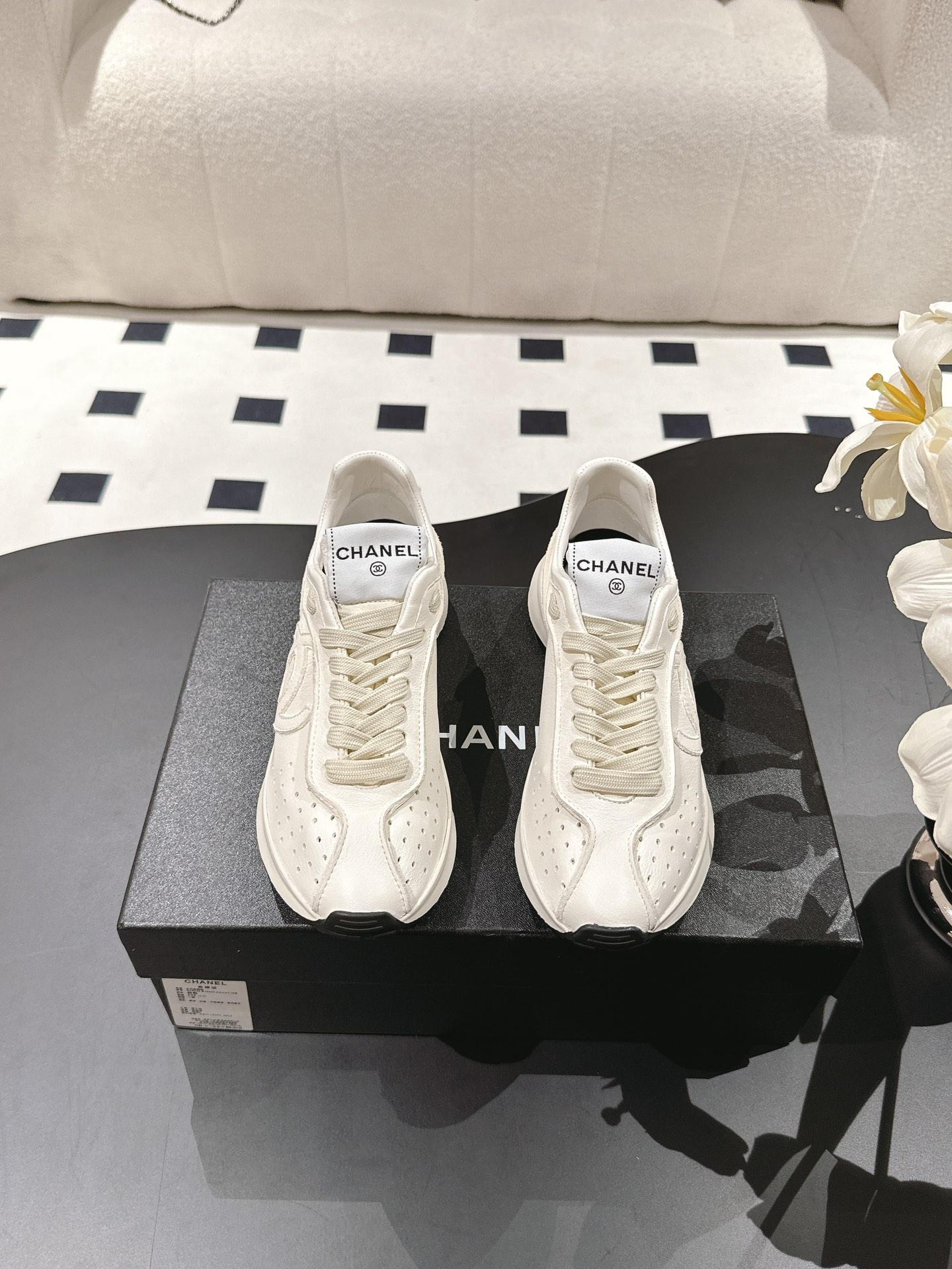 CHANEL Calfskin White Sneakers