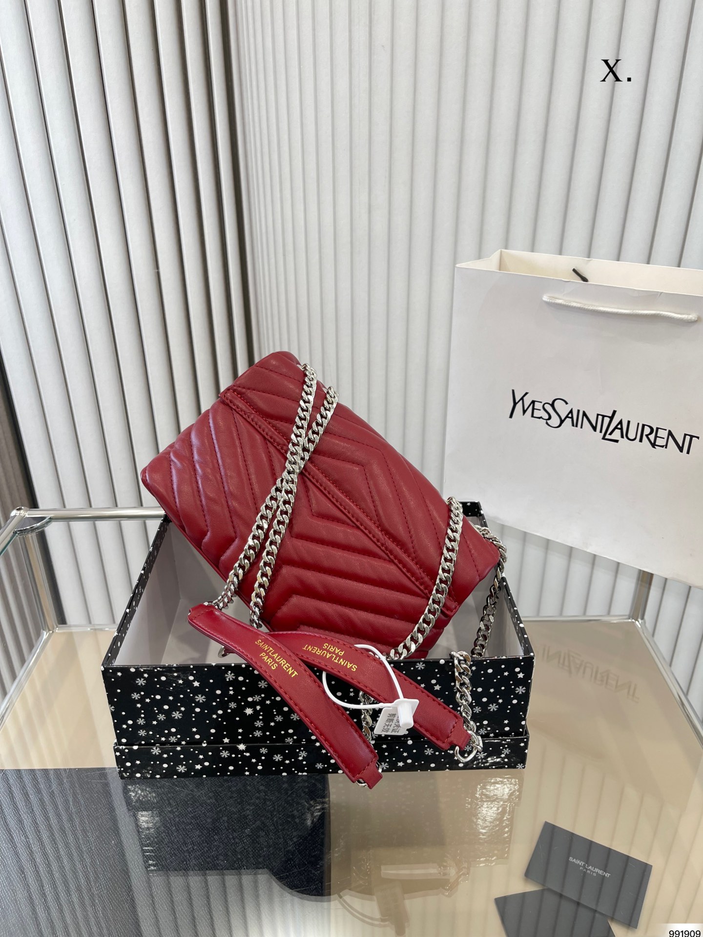 Saint Laurent Loulou Small Chain Bag In Quilted “Y” Leather Wine Red