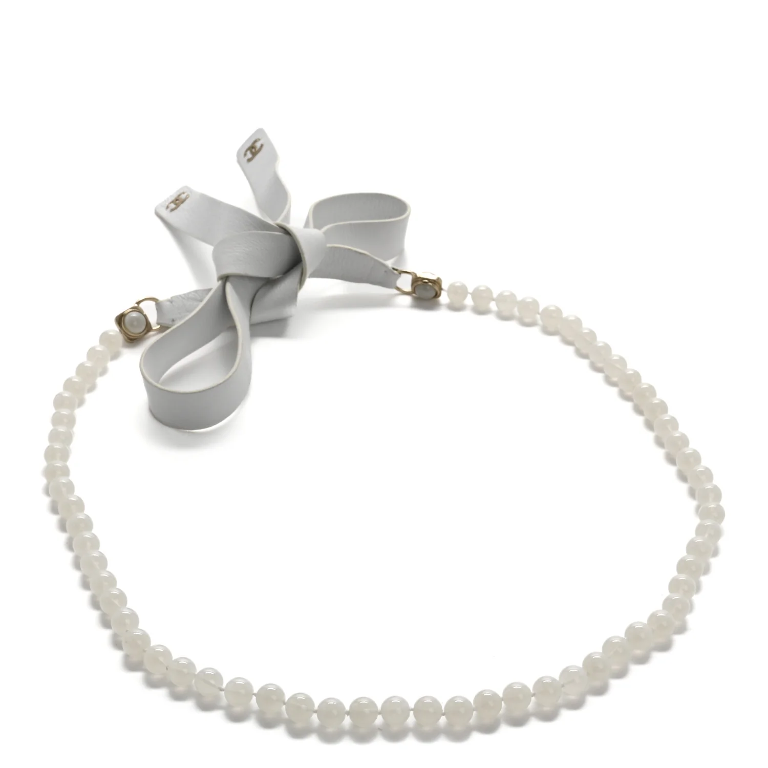 Beaded Calfskin CC Belt White