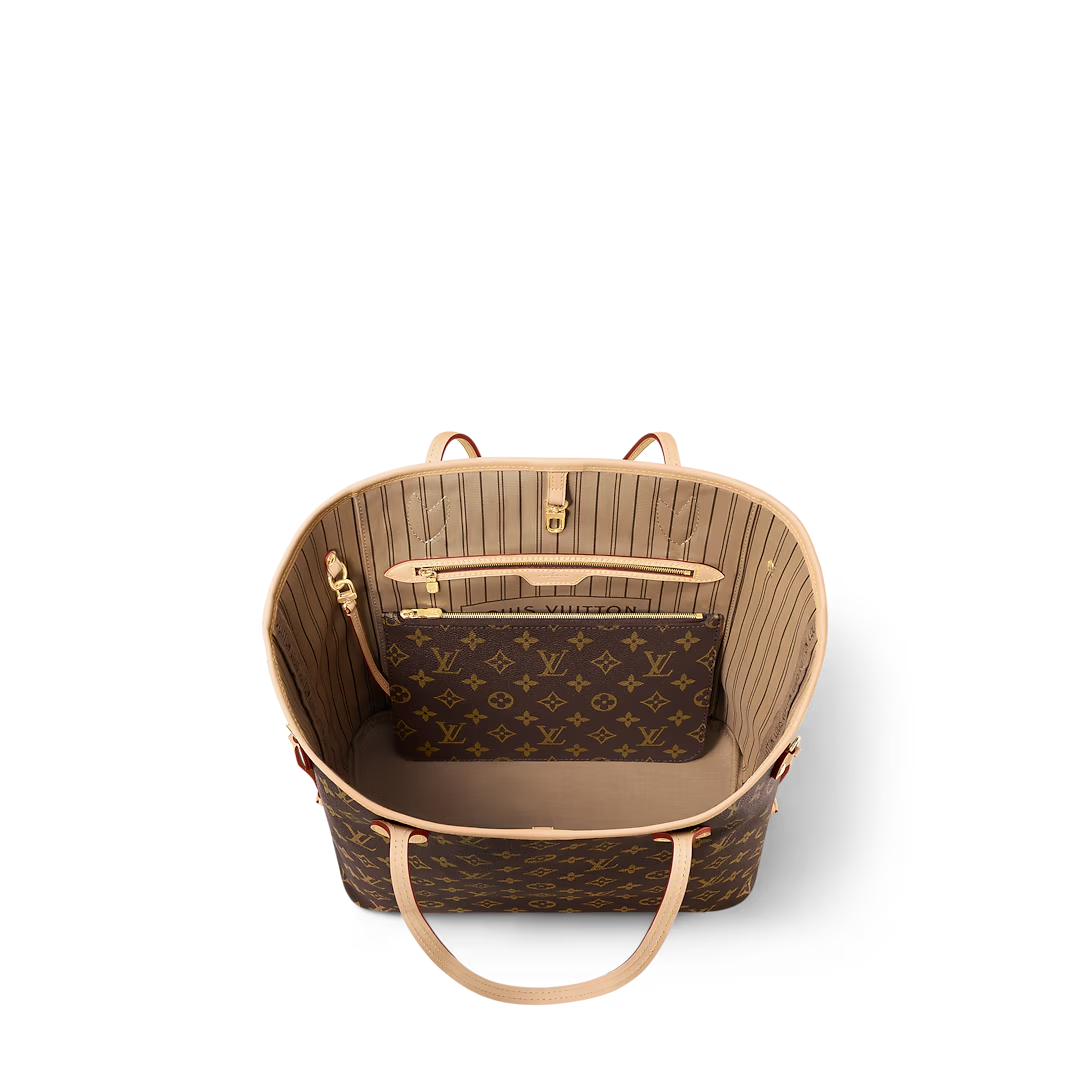 Louis Vuitton Neverfull MM Monogram Canvas Tote Bag Beige 31cm M46975