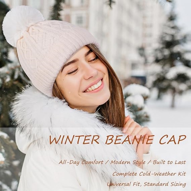 Winter Beanie with Pom Pom Cable Knit Beanie Hats