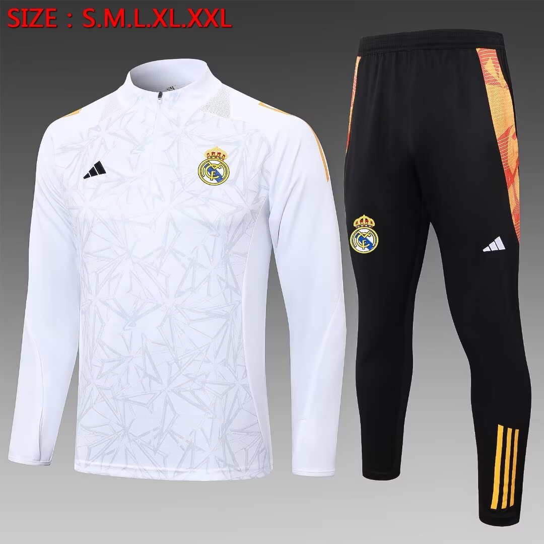 2024/2025 Real Madrid Half-Pull Training Suit White Football Shirt 1:1 Thai Quality