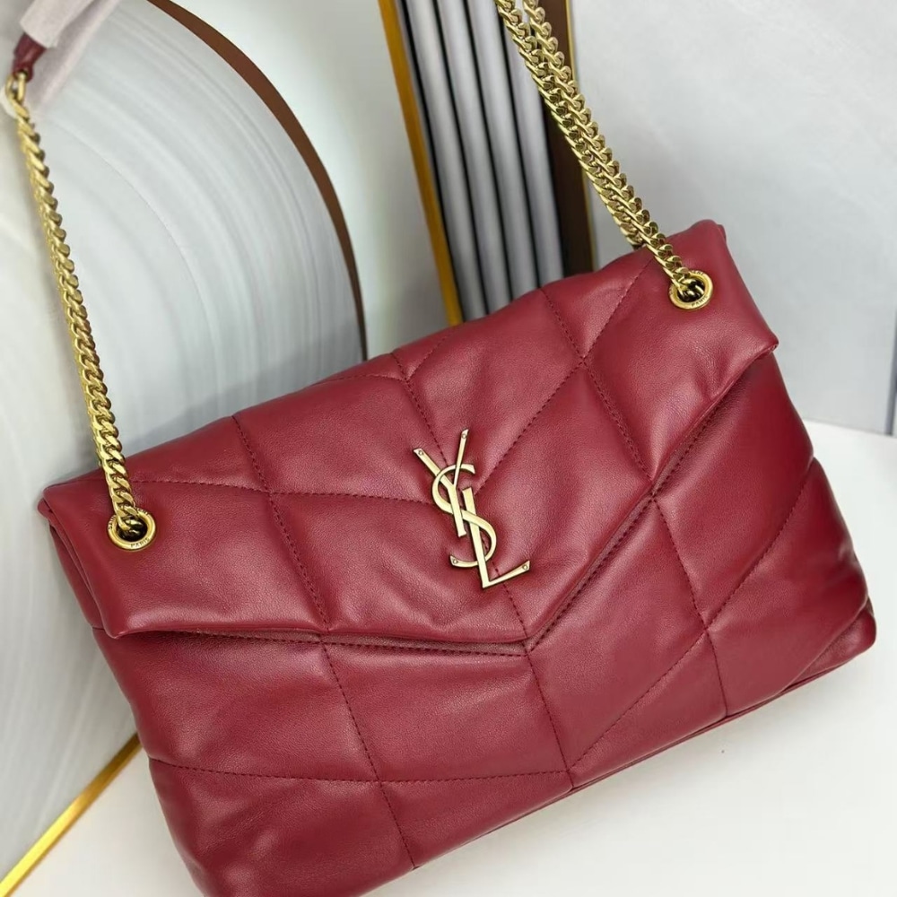 Saint Laurent Puffer Small In Leather Gold Hardware Red 29Cm