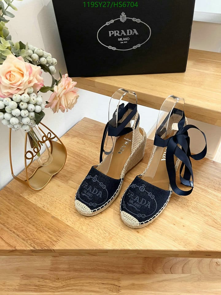 Prada Linen Espadrille Wedge Sandals Blue