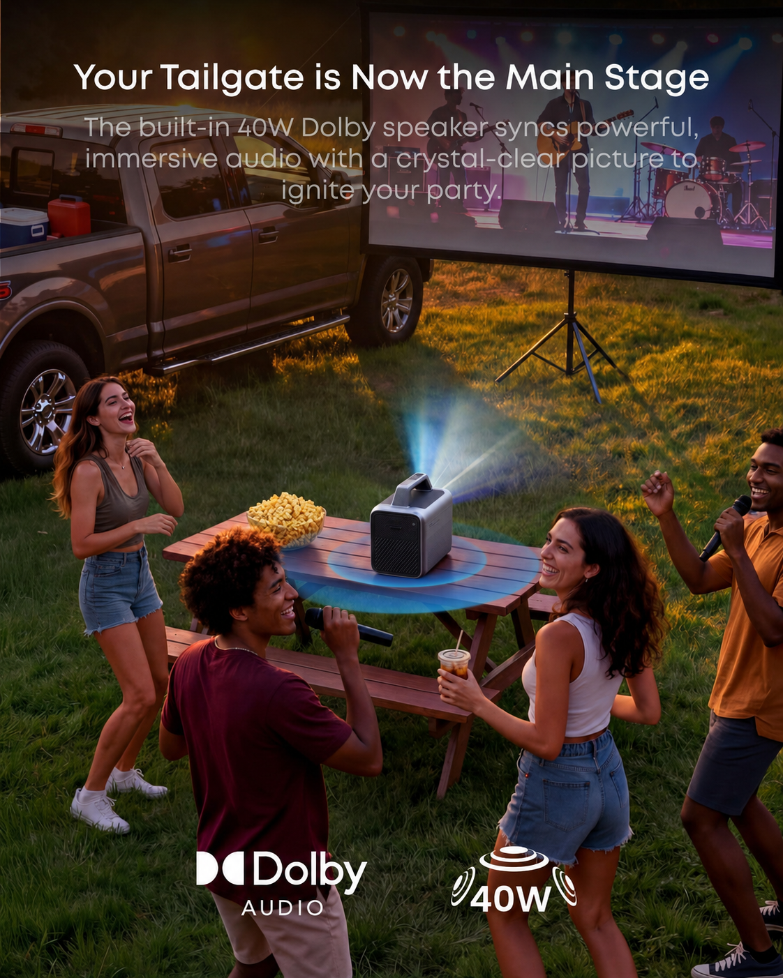 🔥Clearance Sale🔥 1000 ANSI Outdoor Portable Projector – 1080P Big Screen Home Theater with Built-In Battery for Camping & Backyard Movies