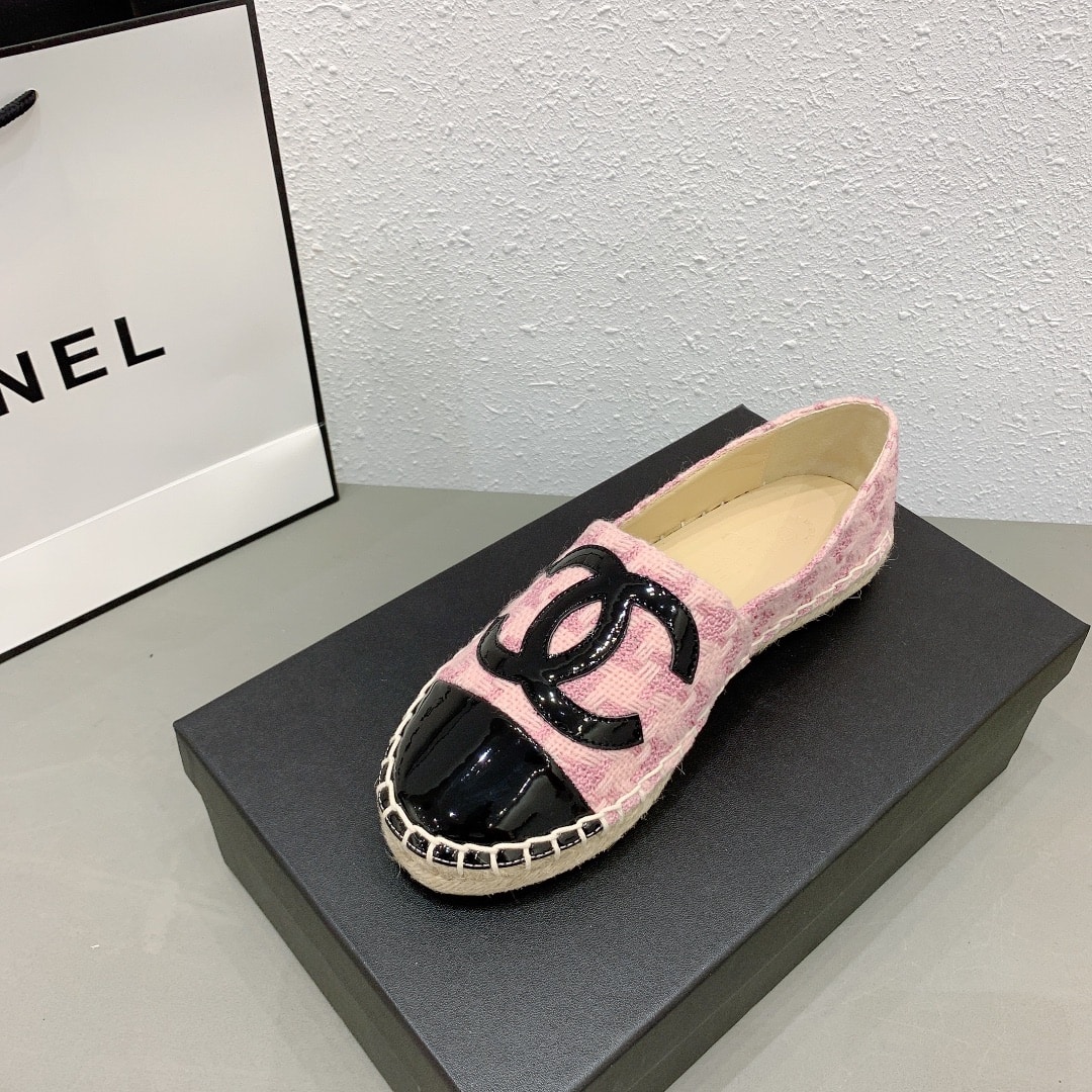 Chanel Tweed Patent Cc Espadrilles Slip On Pink Black
