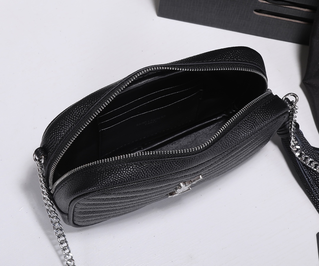 Saint Laurent Lou Camera Bag In Quilted Noir Leather Black 18Cm