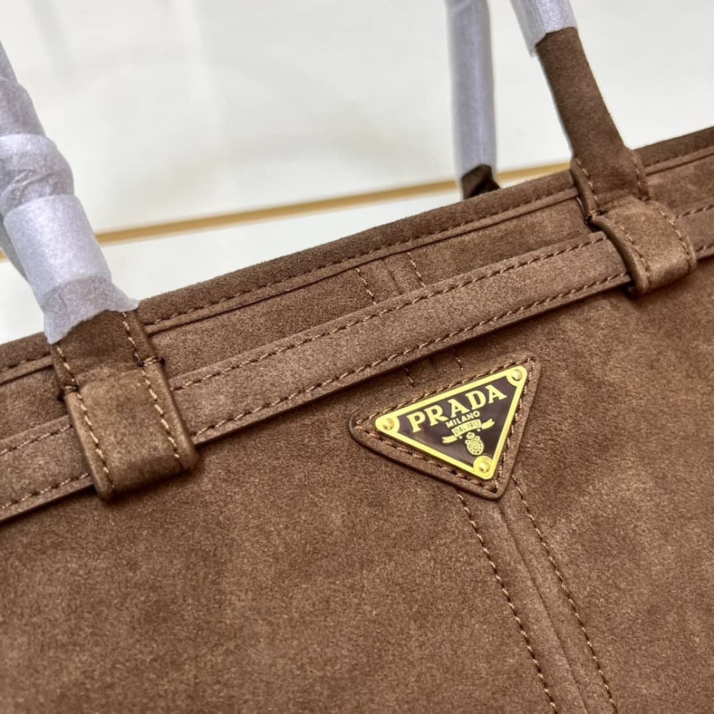 Prada Bonnie Large Suede Handbag Cacao Brown 38Cm 1Ba433 2C4S F0324 V Moo