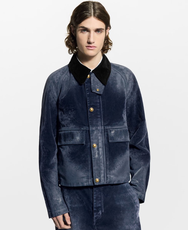 LOUIS VUITTON 1AJBAD Flocked Denim Jacket With Monogram Details