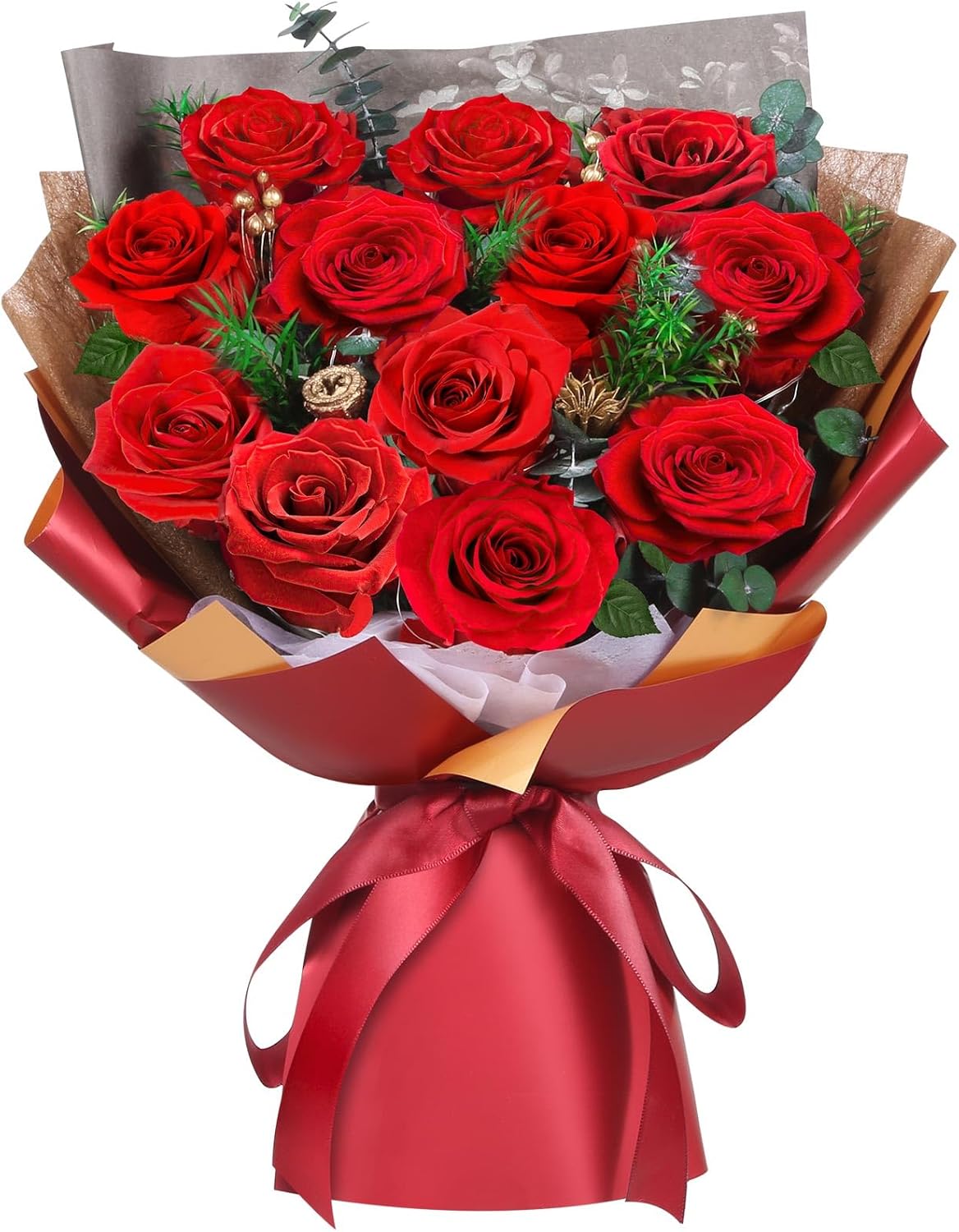 ADDWel 12 Preserved Red Roses Bouquet - Real Roses That Last Years, Romantic Anniversary & Birthday Gifts for Wife, Girlfriend - A Dozen Flowers for Delivery, Present for Her, Mom