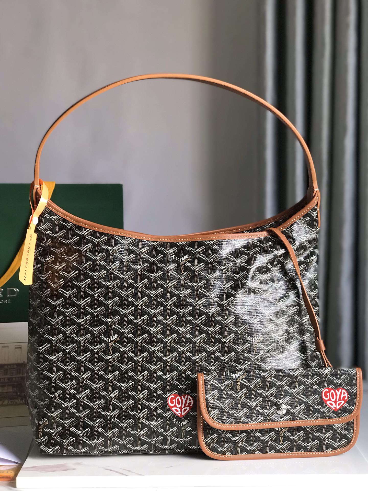 Goyard Hobo Boheme 42Cm Black And Tan Canvas