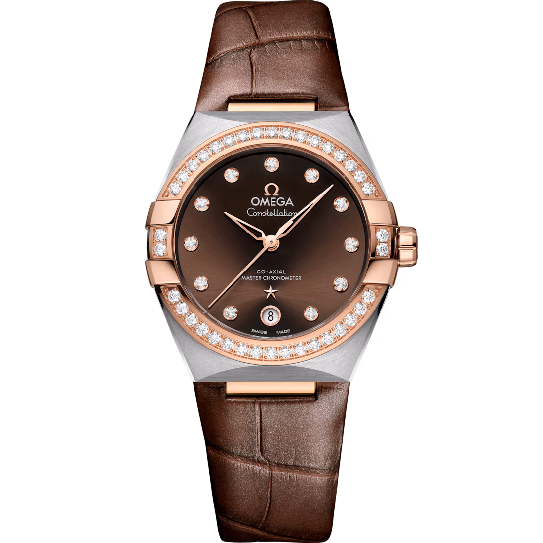 Omega Constellation 36mm Brown Dial with Diamonds Stainless Steel and Sedna™ 18k Rose Gold Strap 131.28.36.20.63.001