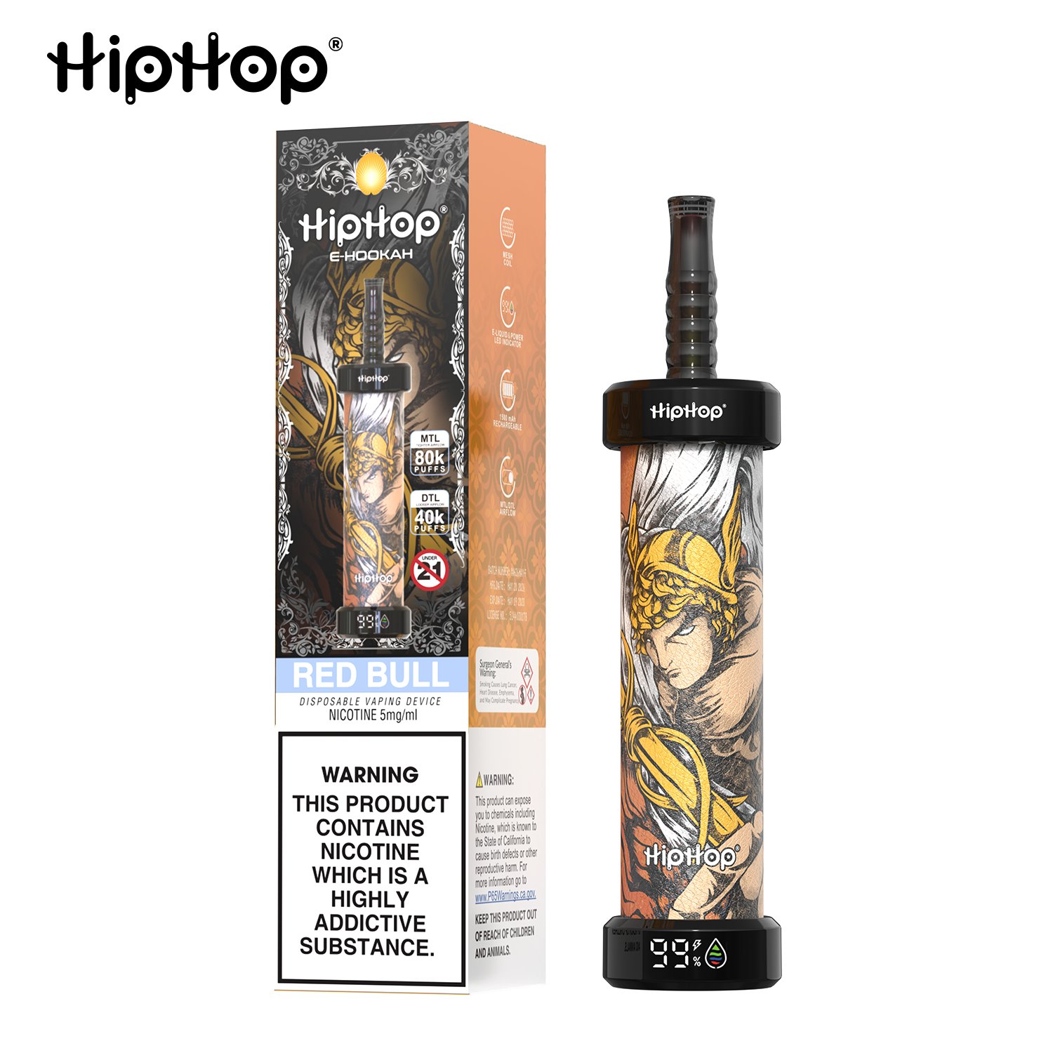 HIPHOP 80k Puffs Prefilled Hookah Vape |  Rechargeable