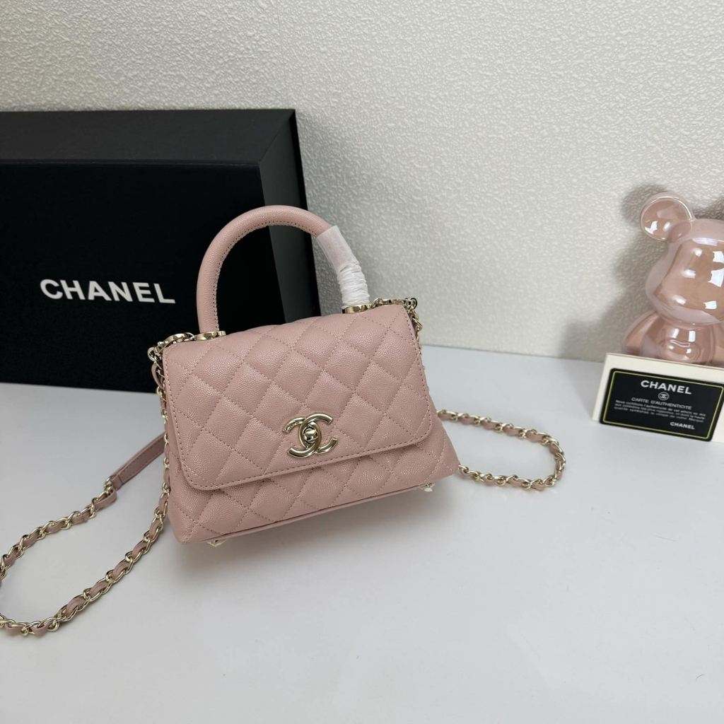 Chanel Mini Coco Handle Flap Bag Caviar Gold Hardware Pink 19Cm
