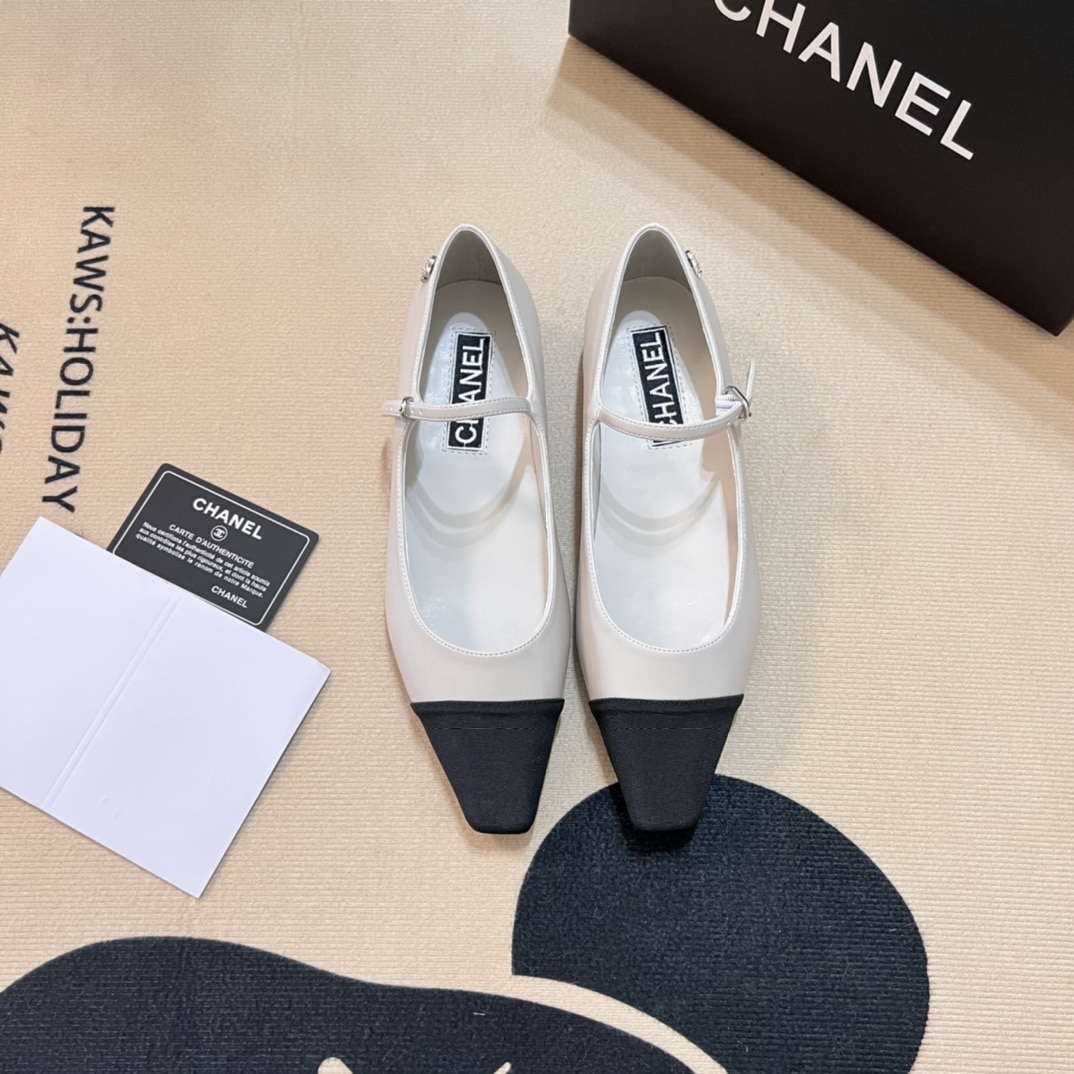 Chanel Square Toe Ballet Flats Black White