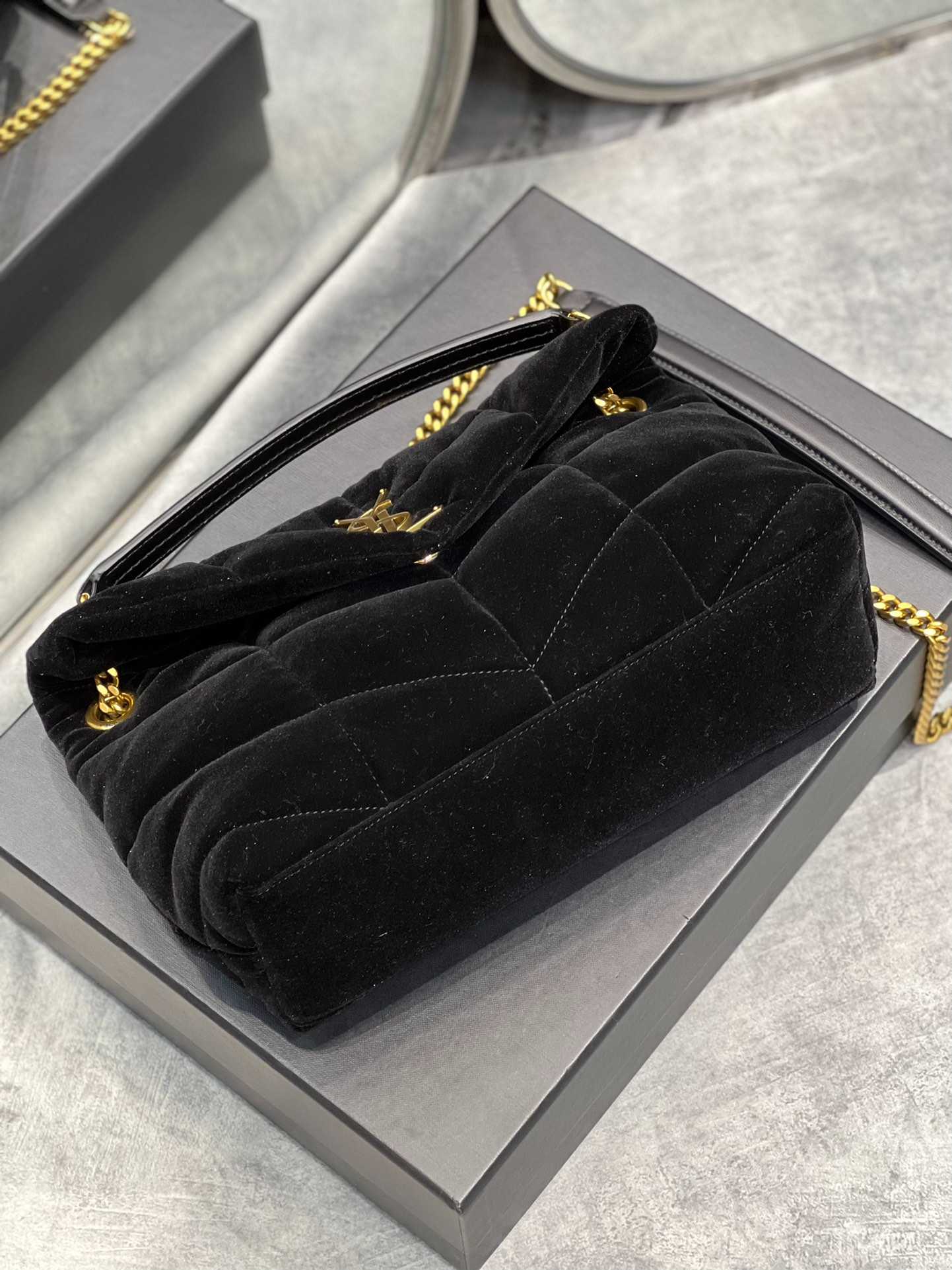 Saint Laurent Lou Puffer Toy Bag In Quilted Black