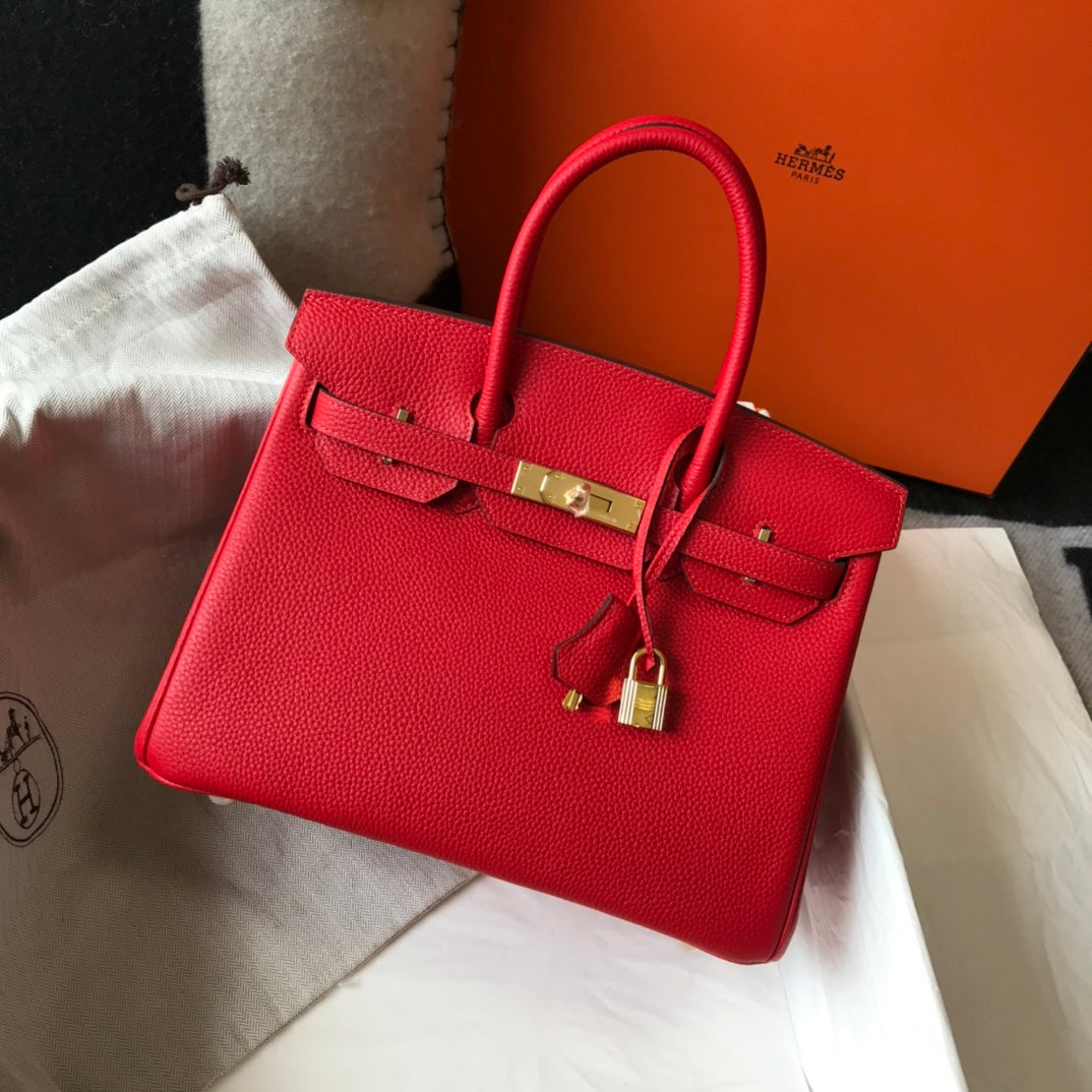 Hermes Birkin 35Cm Red Togo Leather Gold Hardware