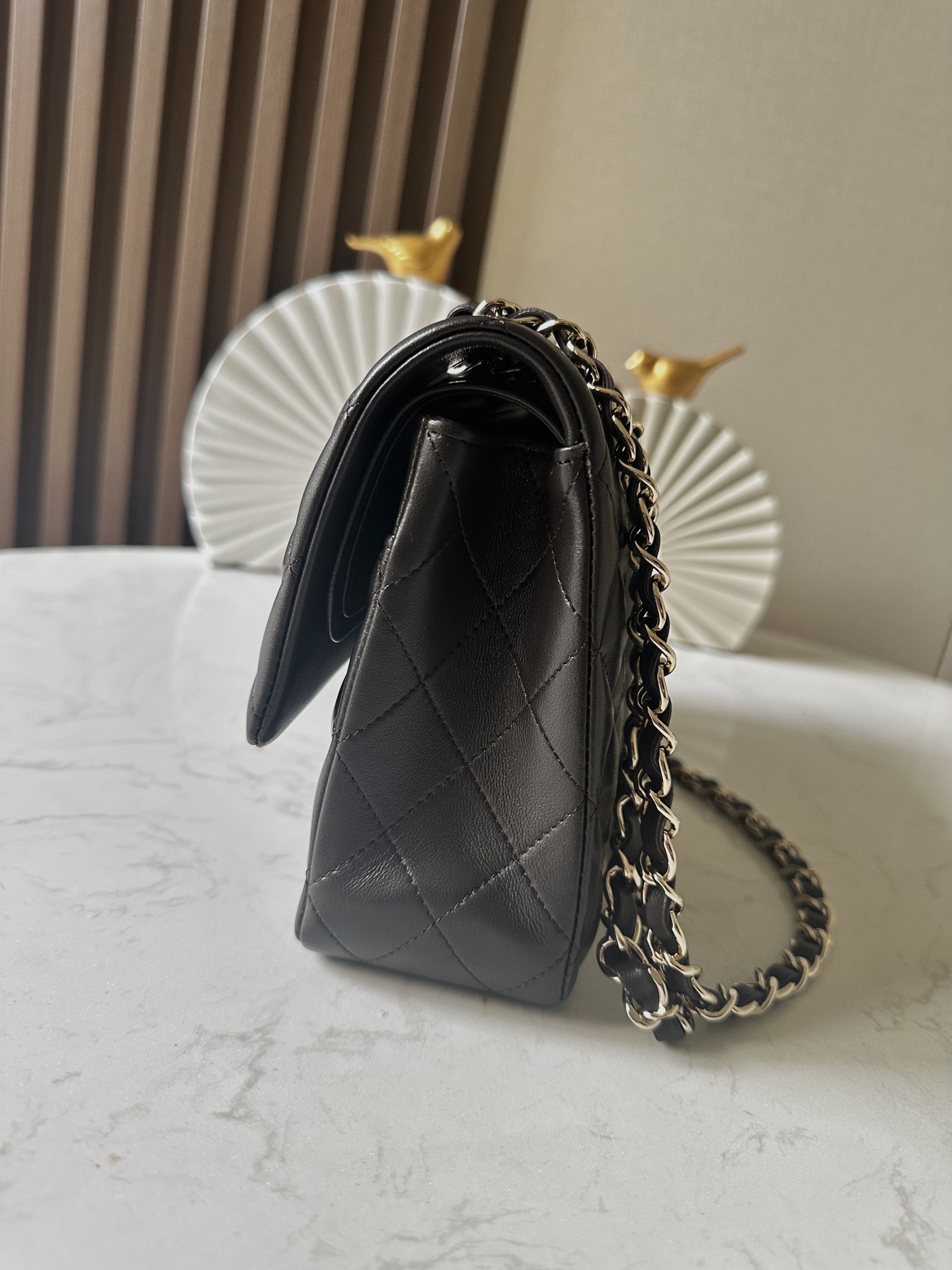 Black Lambskin Quilted Classic Flap (CF) Medium Double Flap Bag with Gold Hardware