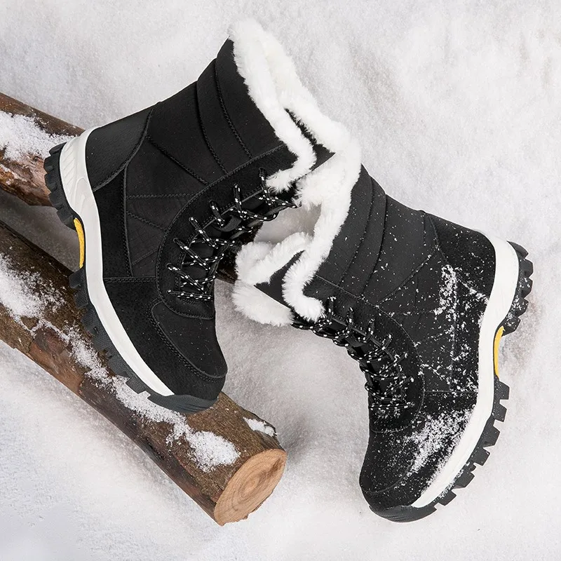 Women Winter Boots Ladies Snow Boots Lace Up Ankle Boots Female Non Slip Plush Fur Shoes Keep Warm Plus Size