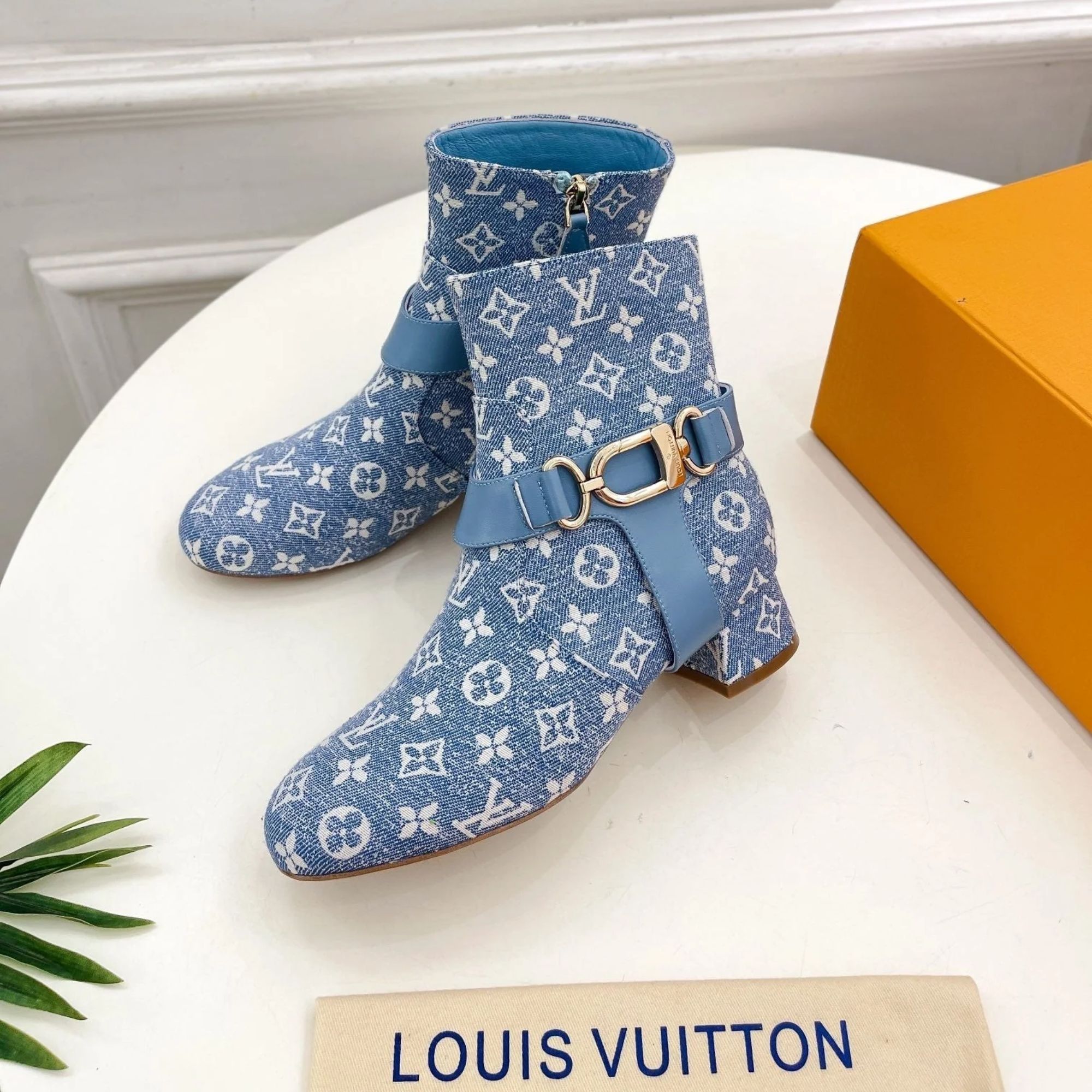 Louis Vuitton Ankle Boots 35mm Light Blue Monogram Jacquard Fabric